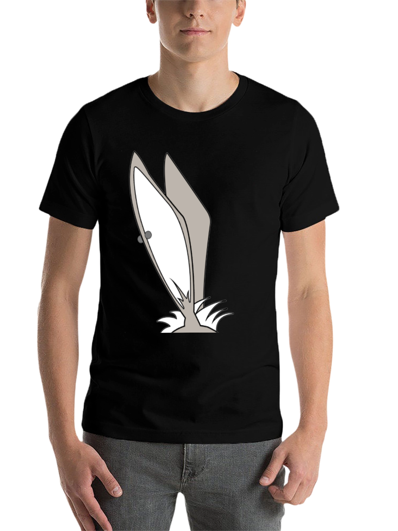 Black Funny Cartoon Bunny Ears Graphic Tee view 7