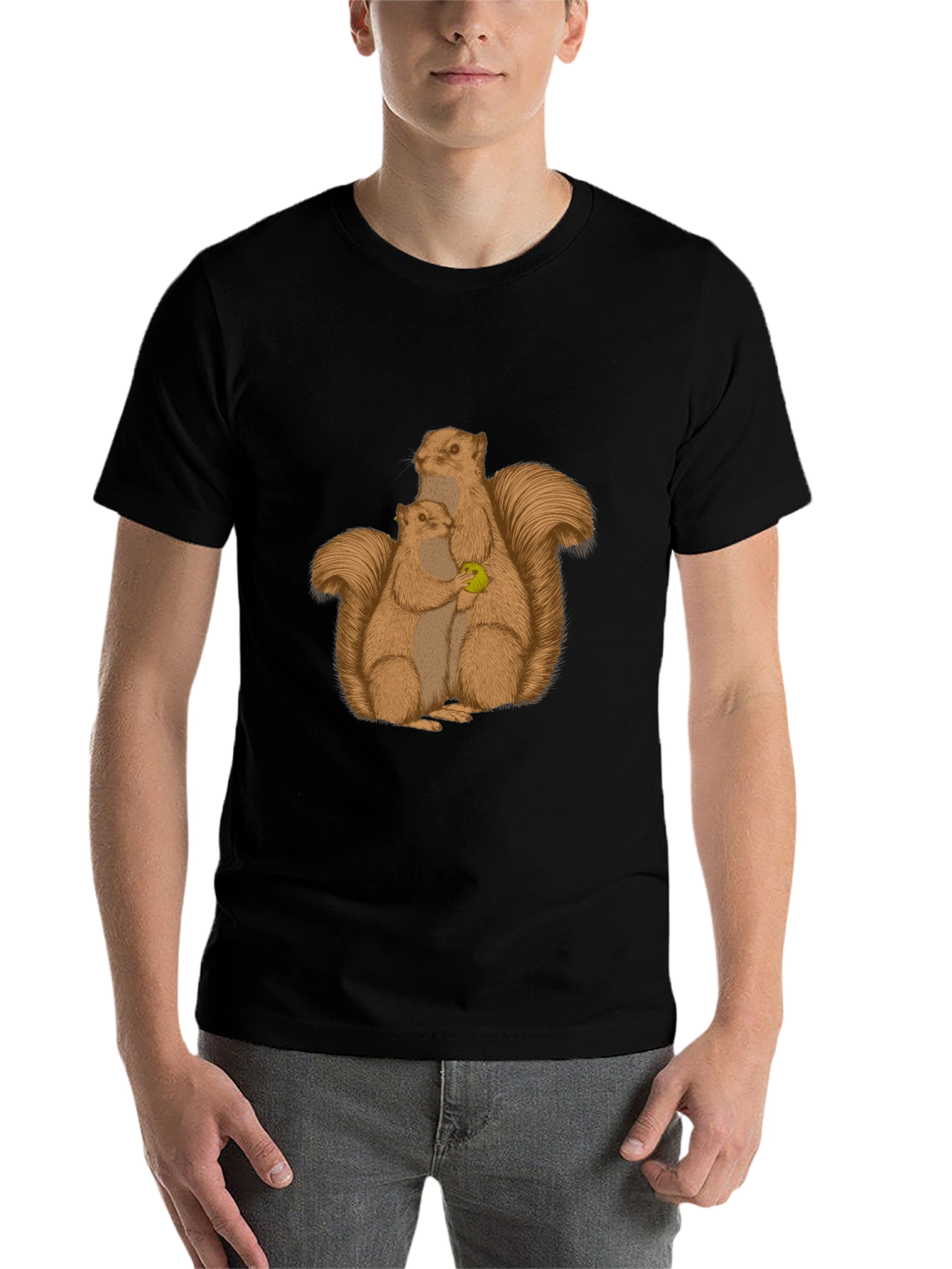 Black Squirrel Family Graphic Tee - Black Cotton Blend view 7