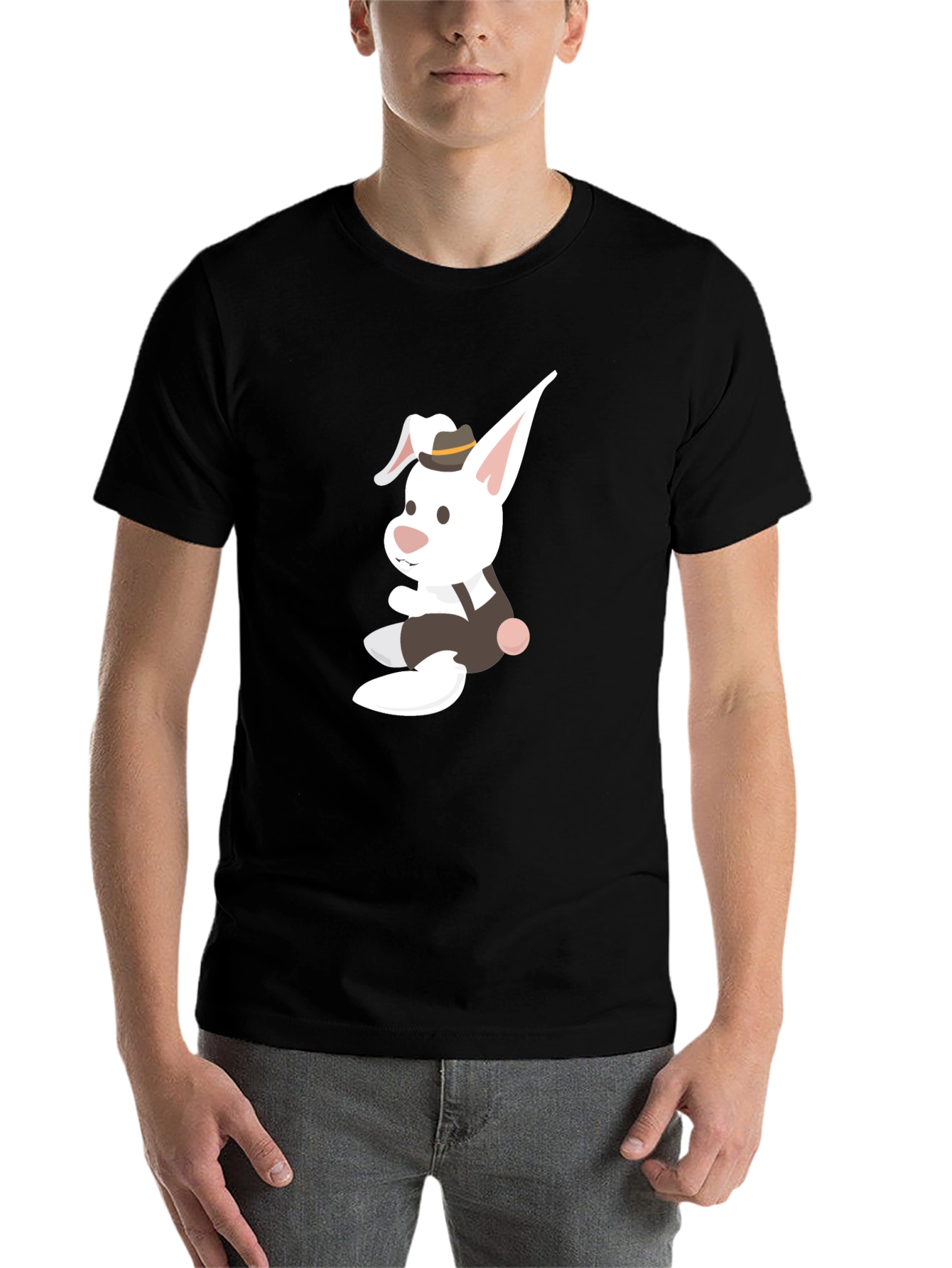 Black Whimsical Bunny Graphic Tee - Black Casual Shirt view 7