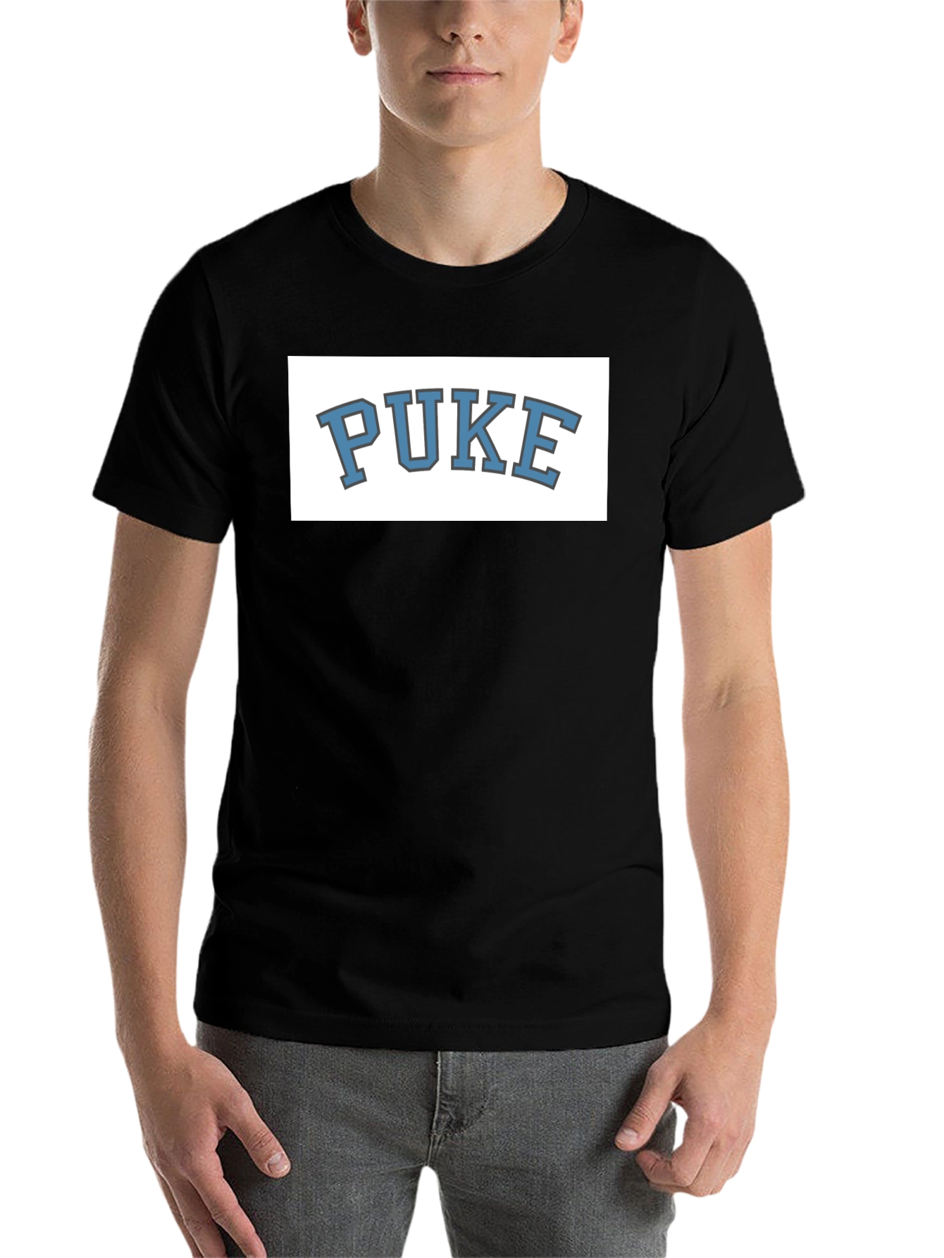 Black PUKE Graphic Tee - Novelty College Style T-Shirt view 7