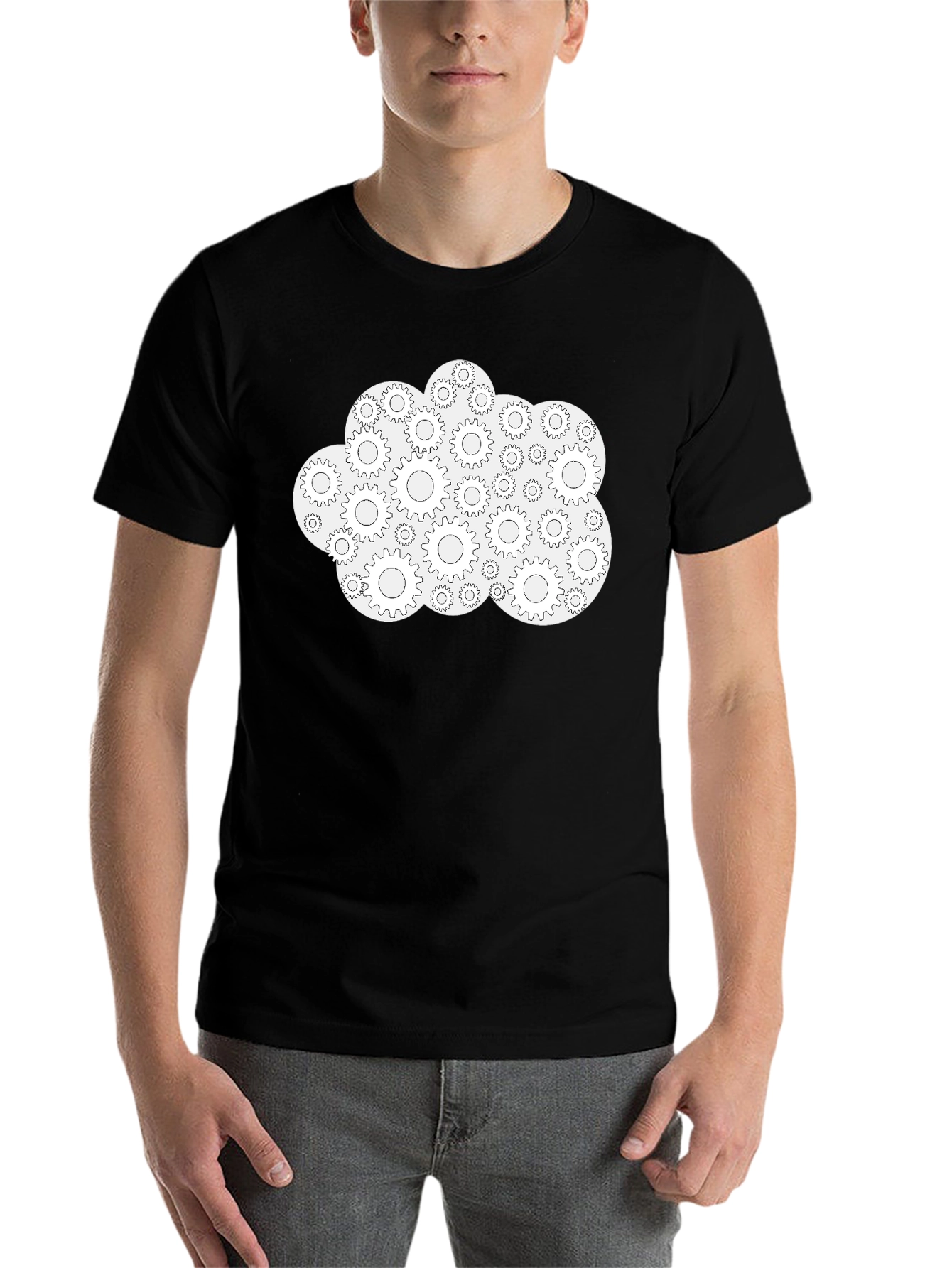 Black Gear Cloud Graphic Tee - Stylish Black Cotton T-Shirt view 7