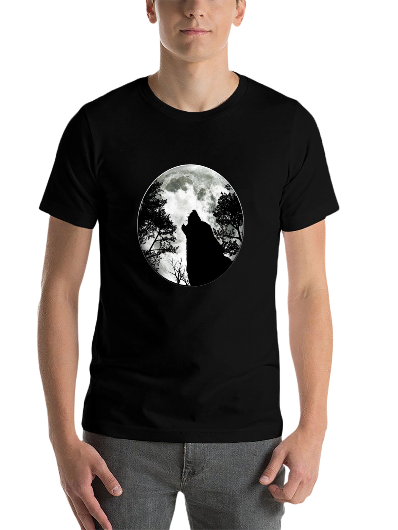 Black Wolf Moon Graphic Tee - Black Cotton T-Shirt view 7