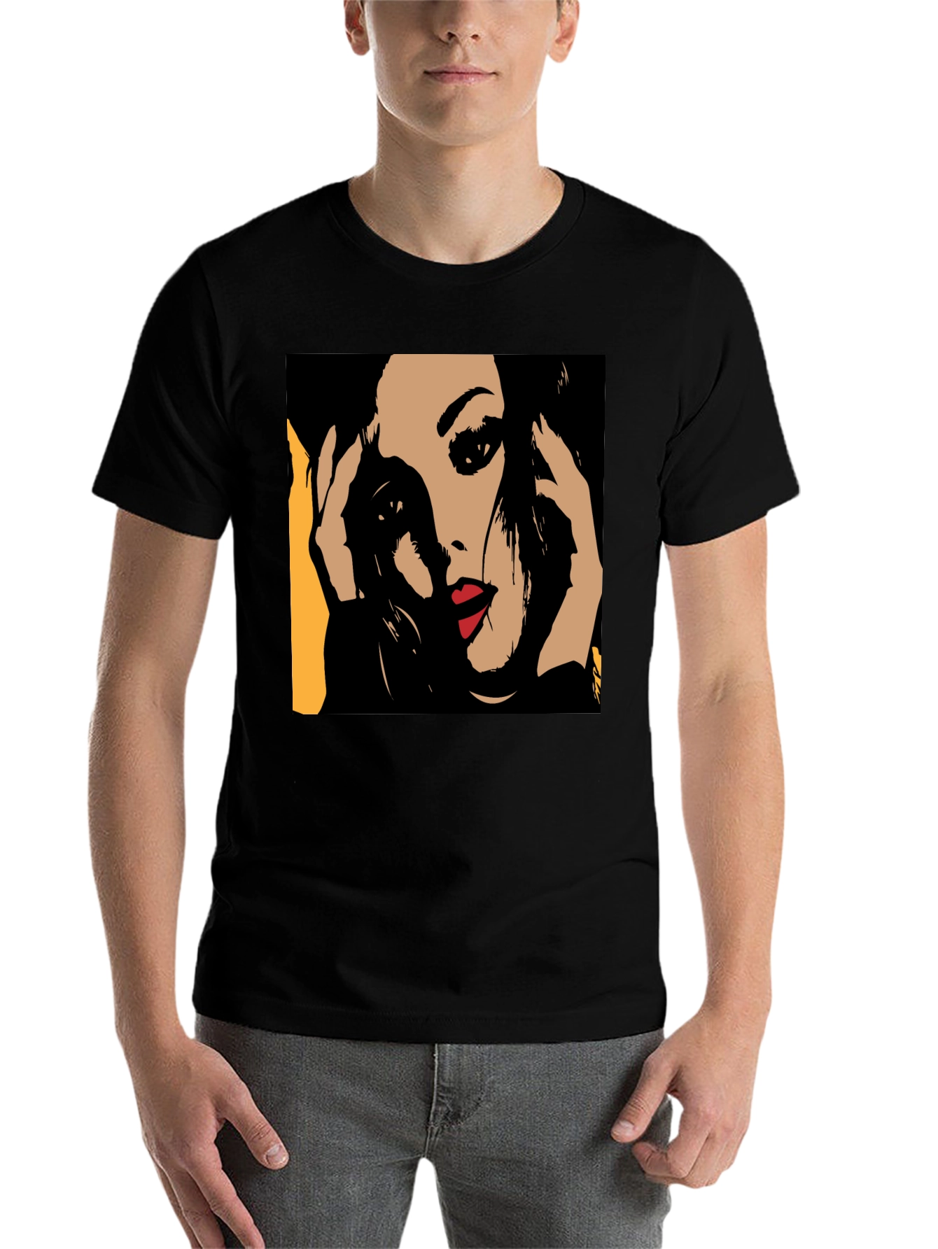Black Pop Art Woman Graphic Black T-Shirt view 7