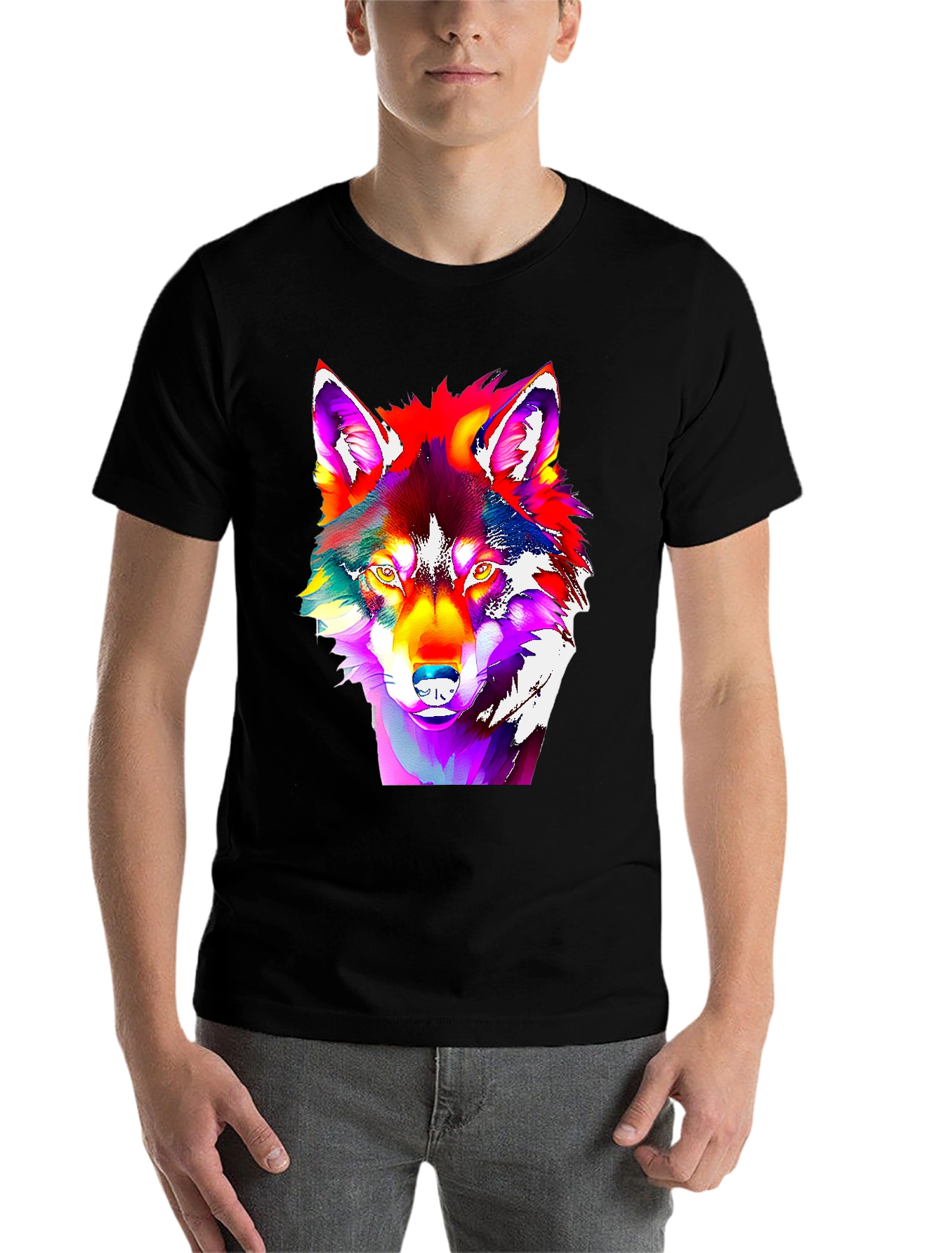 Black Vivid Wolf Graphic Tee - Bold Art Print view 7