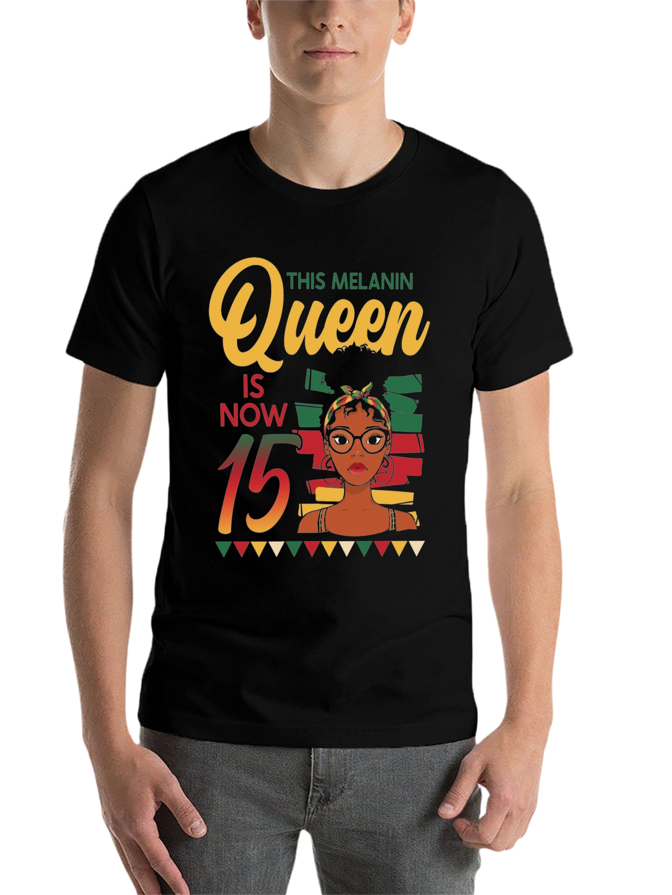 Melanin Queen 15th Birthday Black T-Shirt - 7