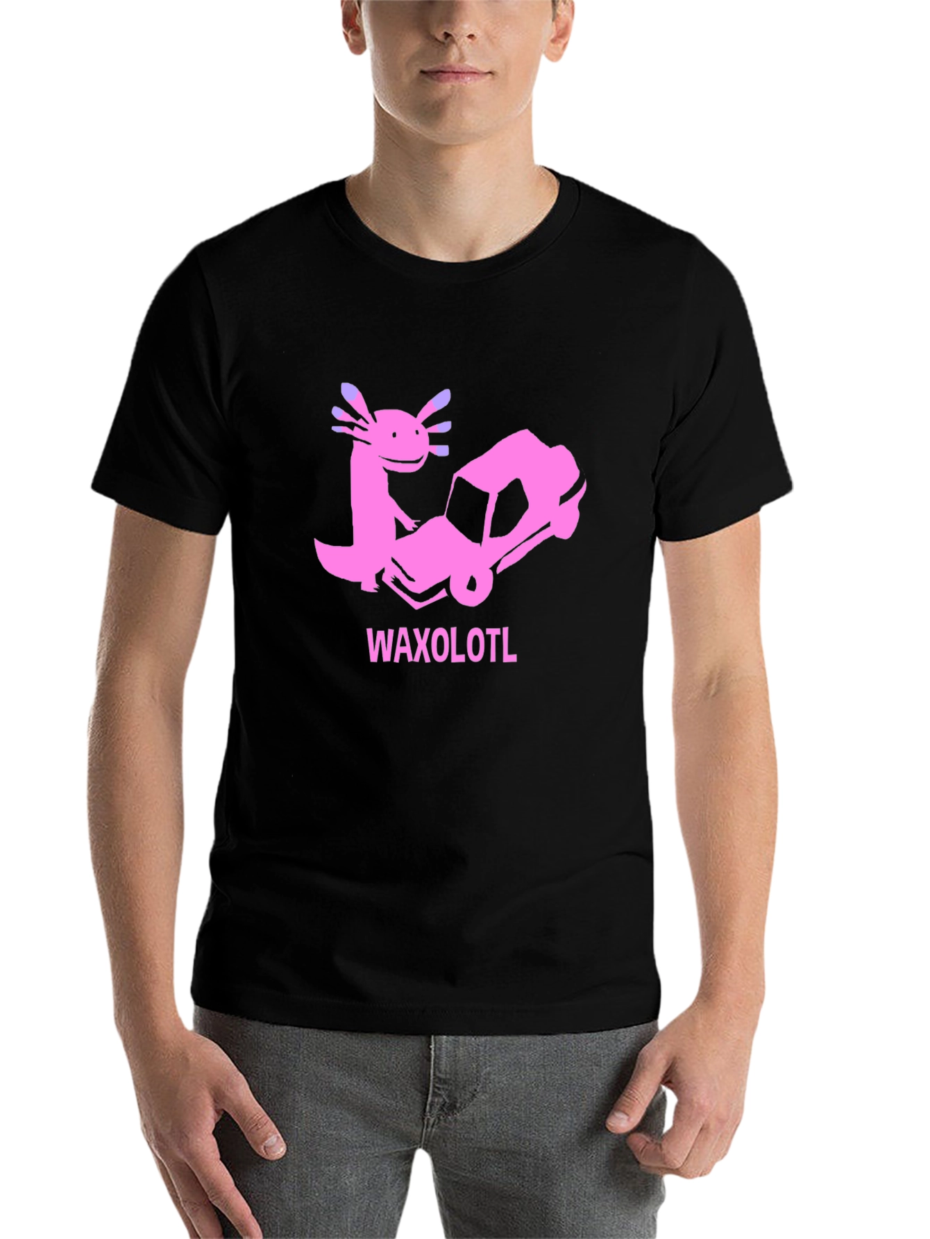 Black Axolotl Car T-Shirt: Funny Pink Cartoon Tee view 7