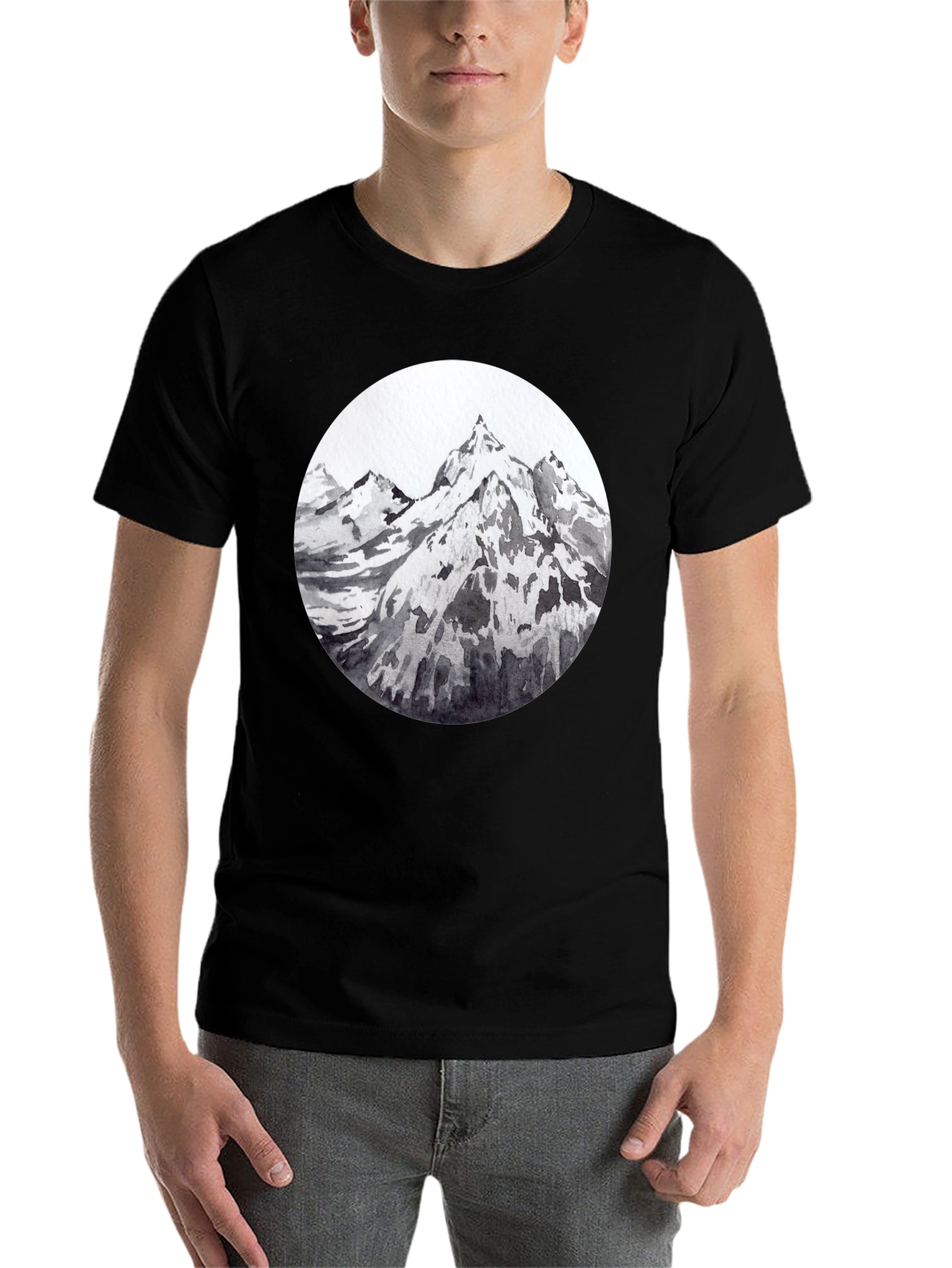 Black Mountain Peaks Graphic Tee - Black Cotton T-Shirt view 7