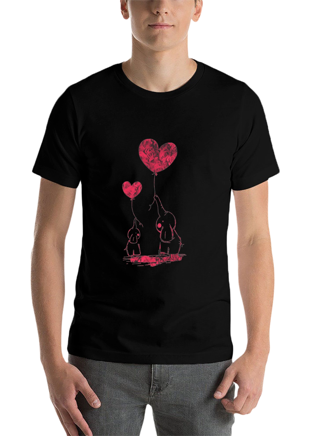 Black Elephant Love Heart Balloon Graphic Tee view 7