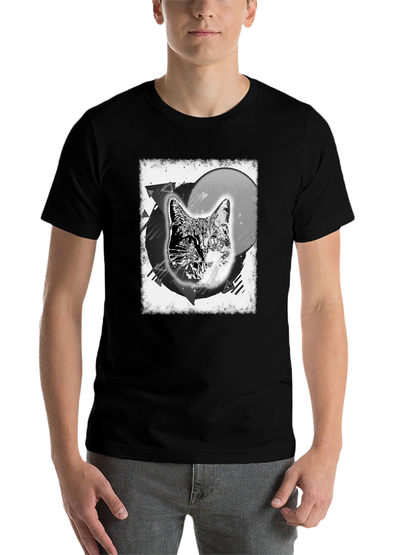 Black Cosmic Cat Graphic Tee - Black Cotton Blend view 7