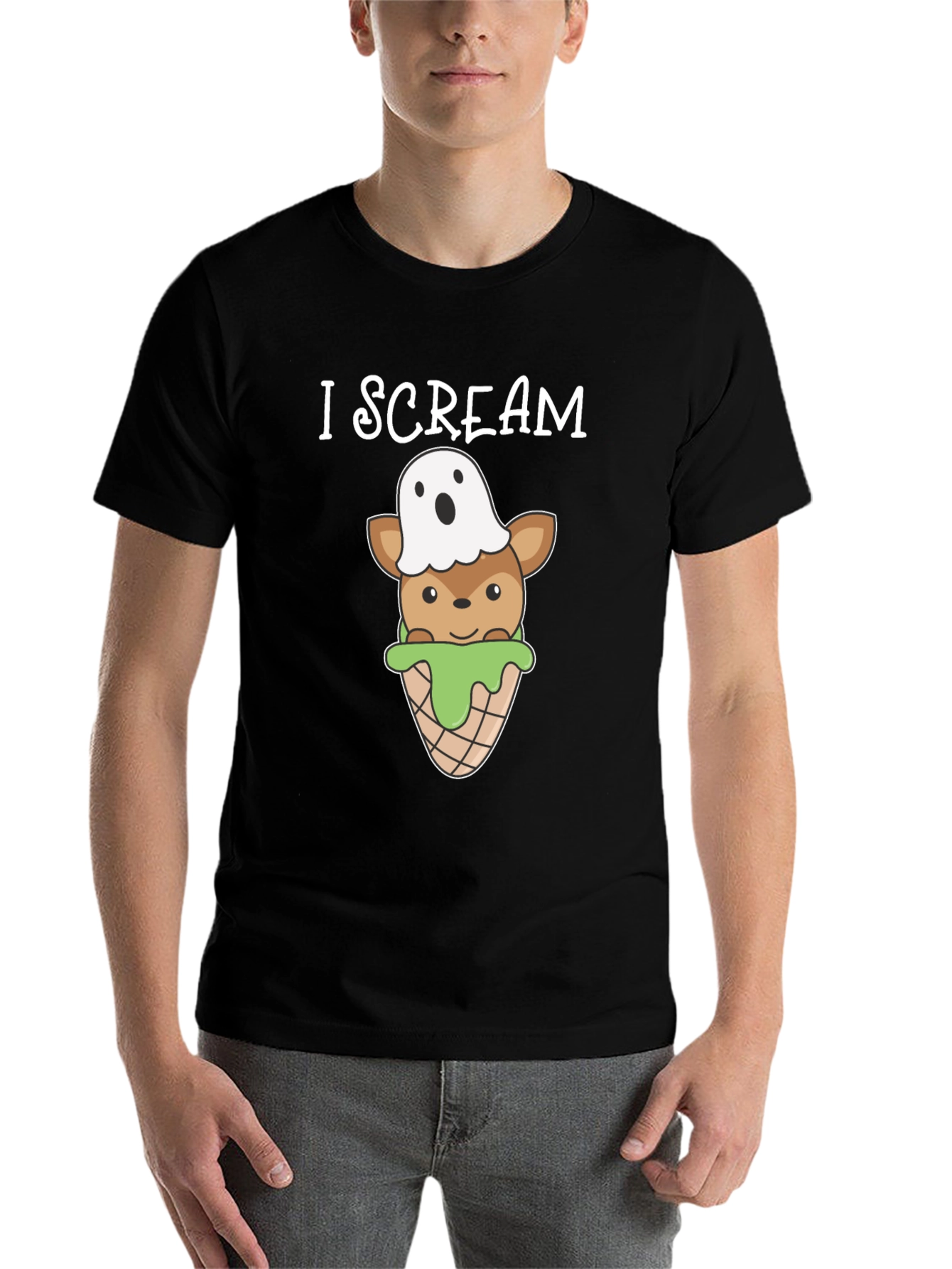 Black I Scream Deer Ghost Graphic T-Shirt view 7