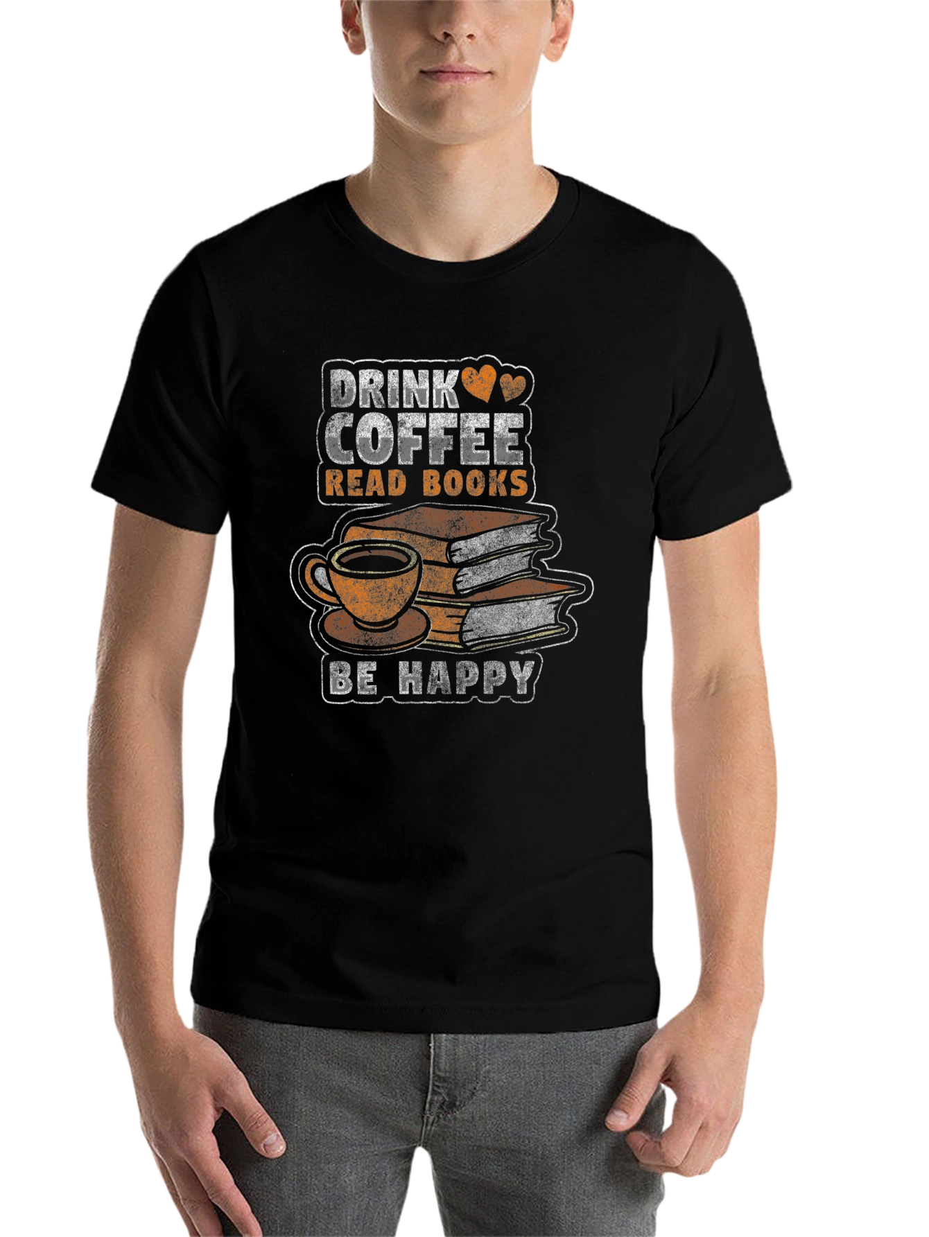 Black Drink Coffee Read Books T-Shirt - Be Happy view 7