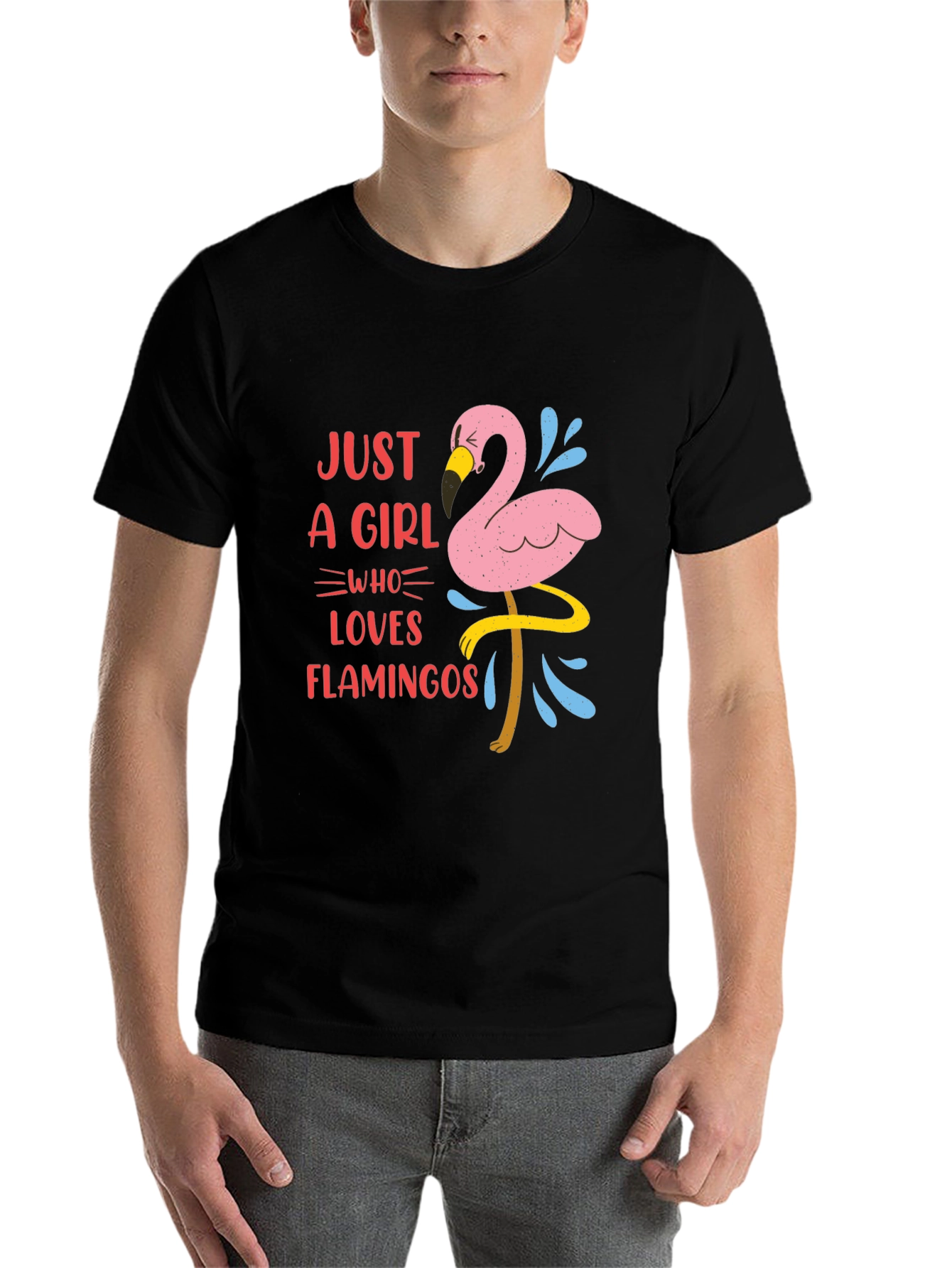 Black Just A Girl Who Loves Flamingos Graphic T-Shirt view 7