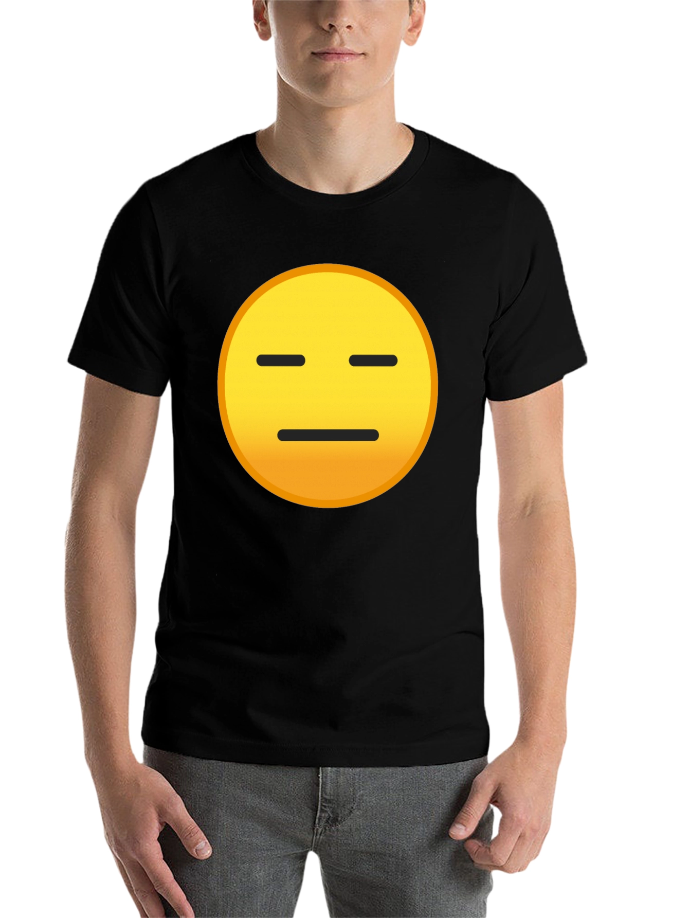 Black Expressionless Emoji Graphic Tee - Black Cotton Blend view 7