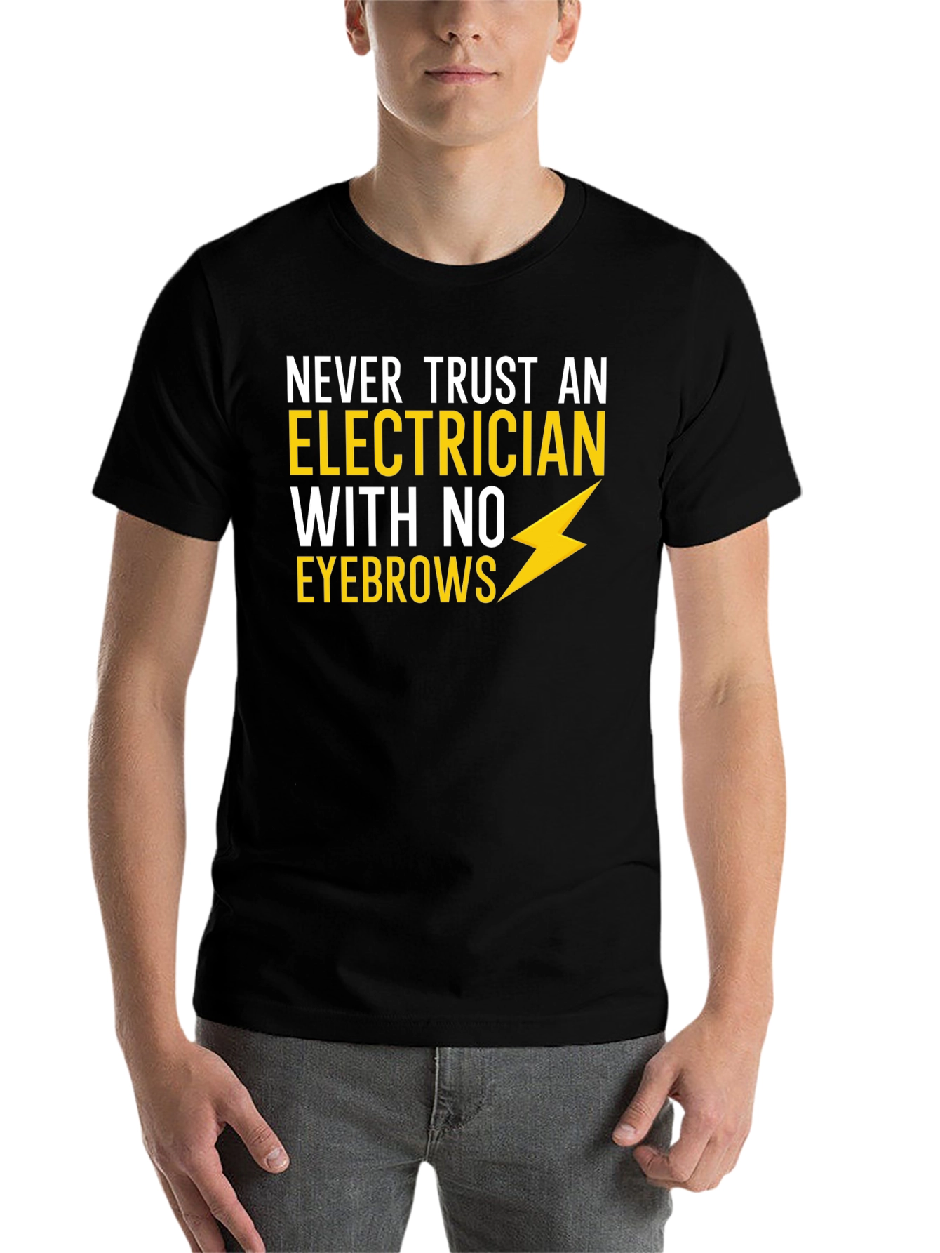 Black Electrician Humor T-Shirt - No Eyebrows! view 7