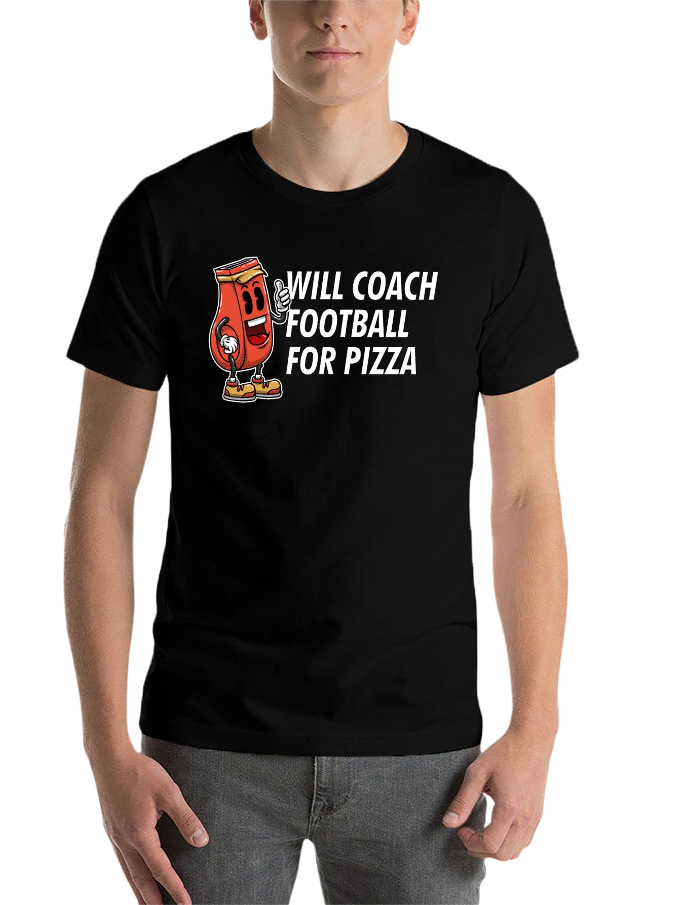 Black Will Coach Football for Pizza Black T-Shirt view 7