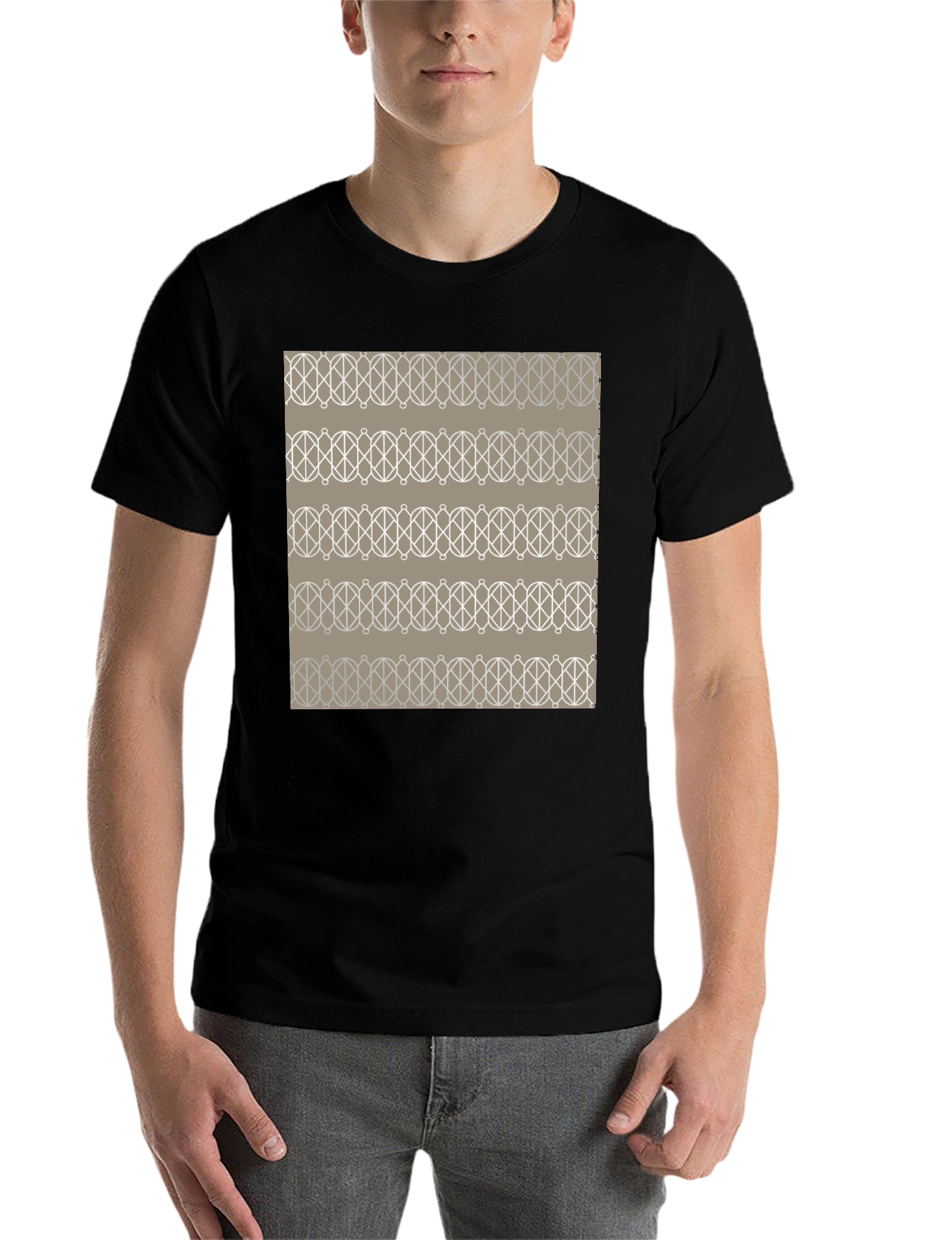Black Geometric Pattern Graphic Tee - Stylish Men's Black T-Shirt view 7