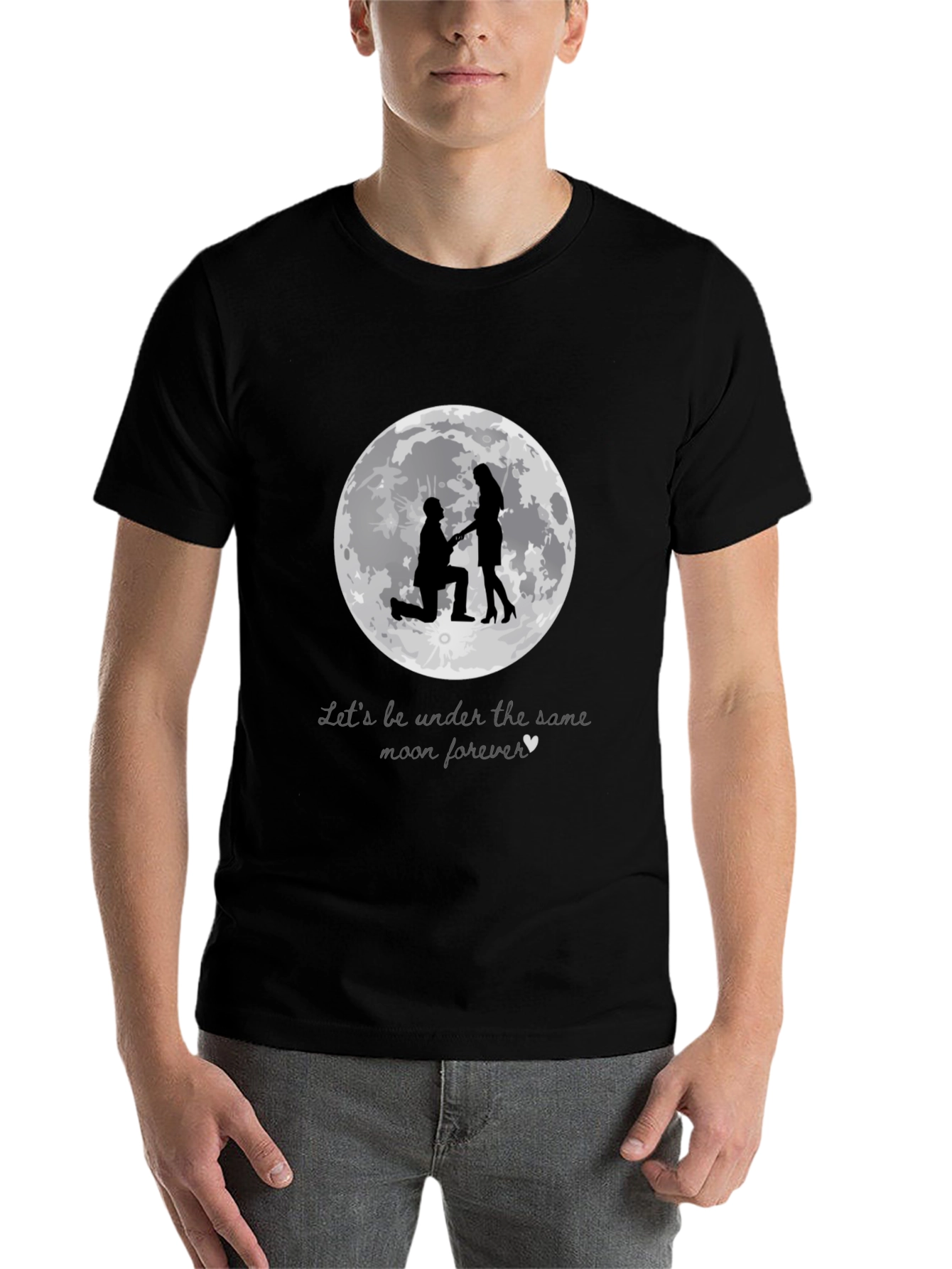 Black Romantic Moon Proposal T-Shirt view 7
