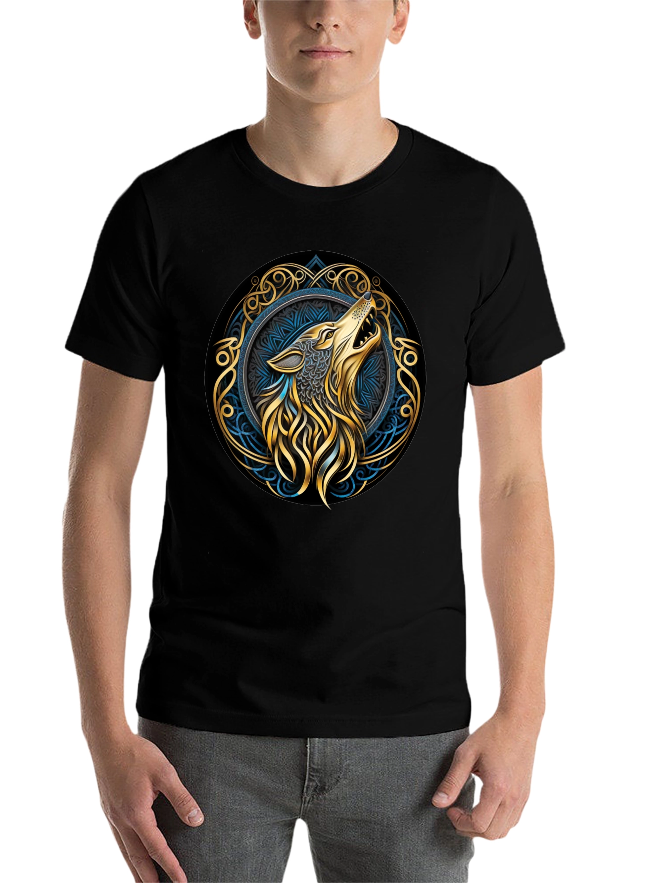 Black Wolf Design Black T-Shirt - Mystic Tribal Circle view 7