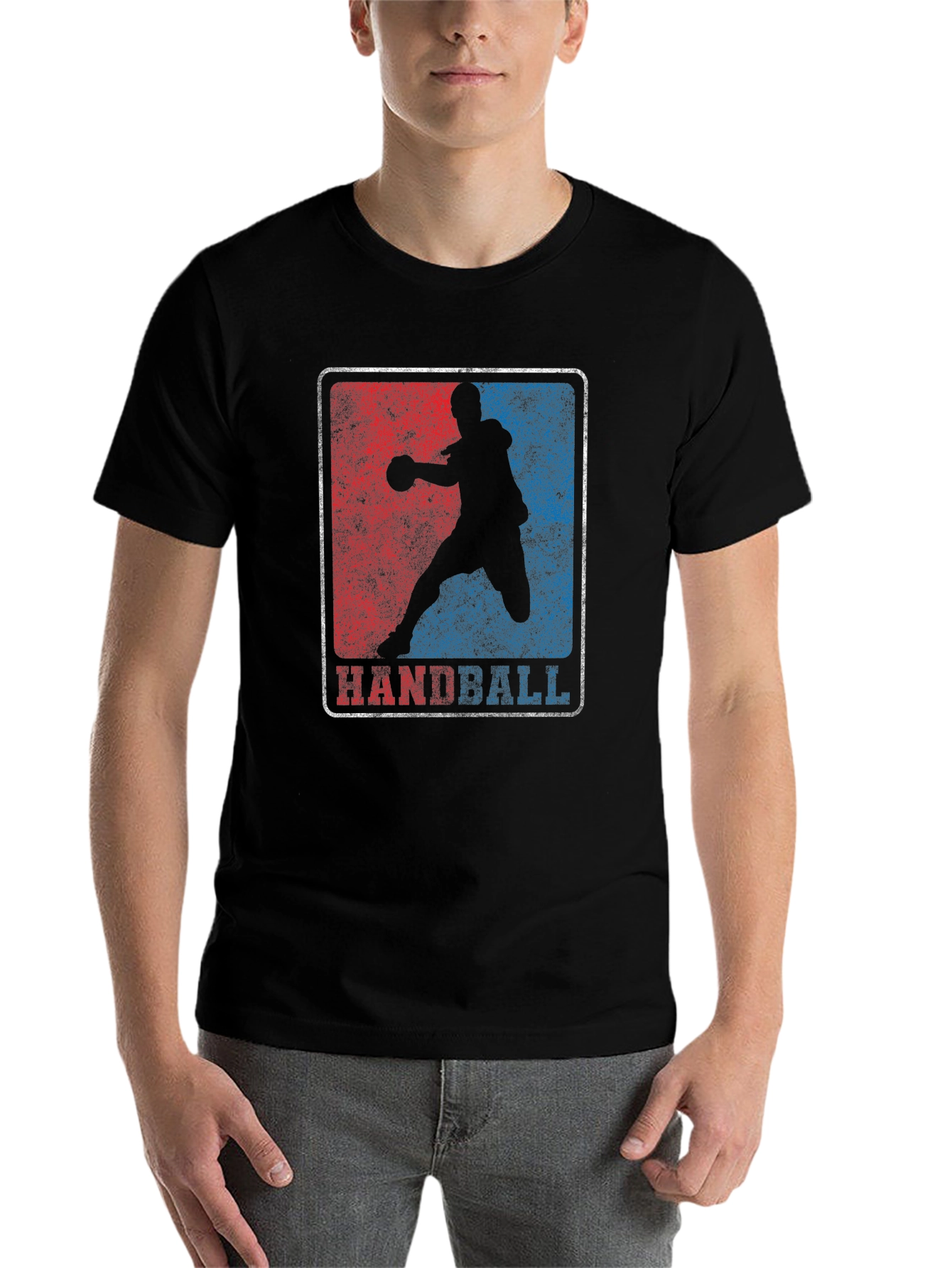 Black Handball Player Graphic T-Shirt - Sporty Retro Style view 7
