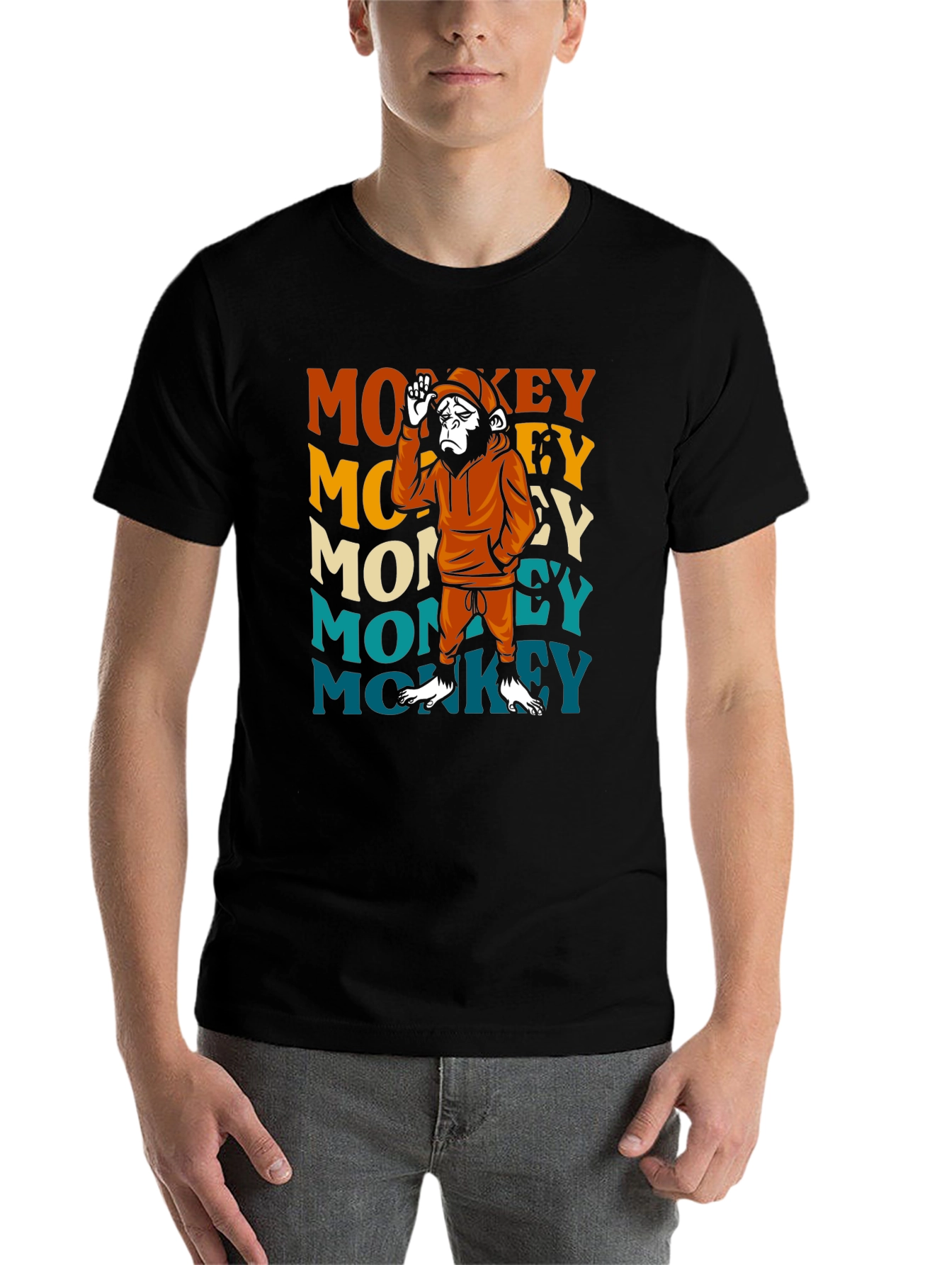 Black Retro Monkey Graphic T-Shirt view 7