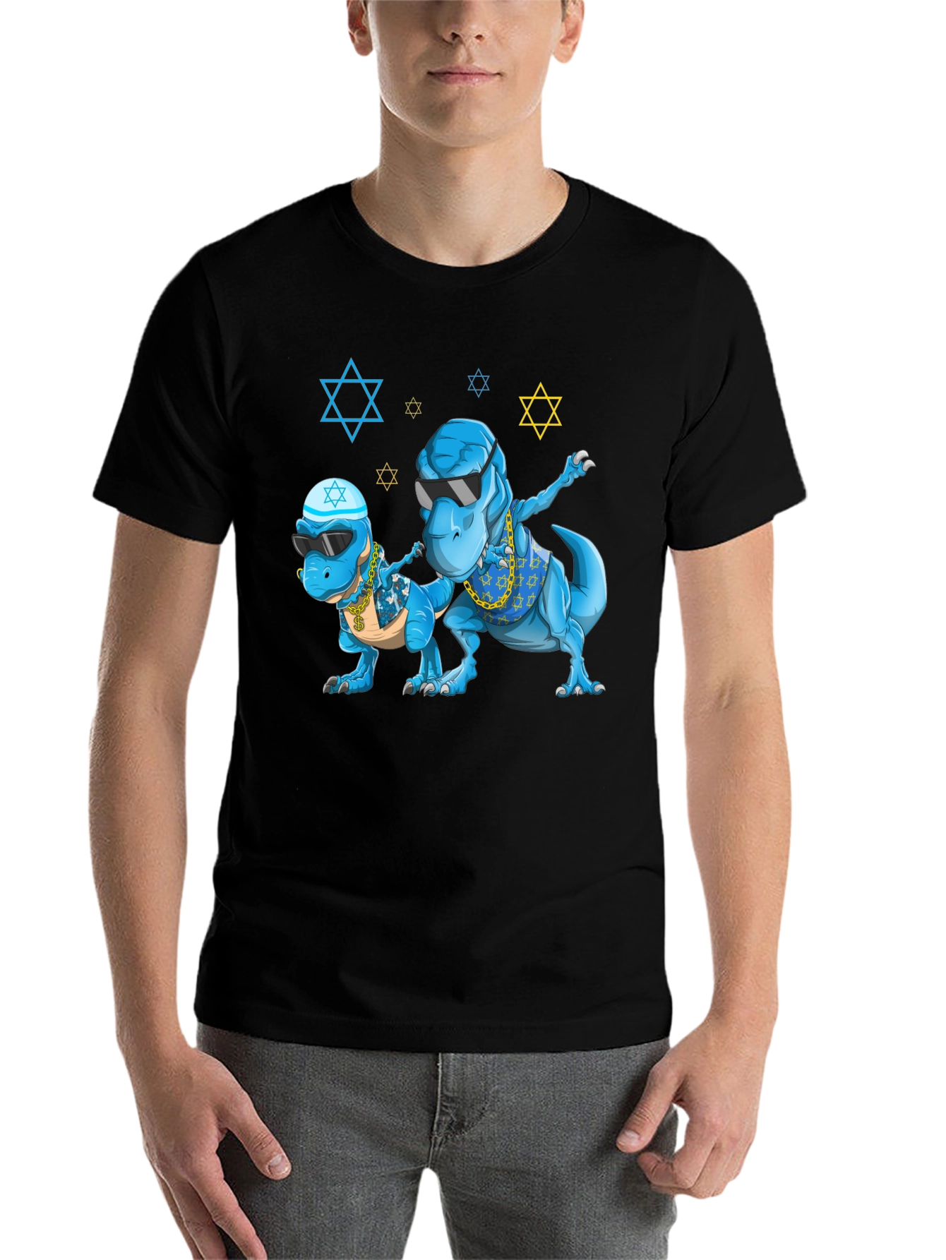 Black Dinosaur Graphic Tee - Fun Jewish T-Rex Design view 7