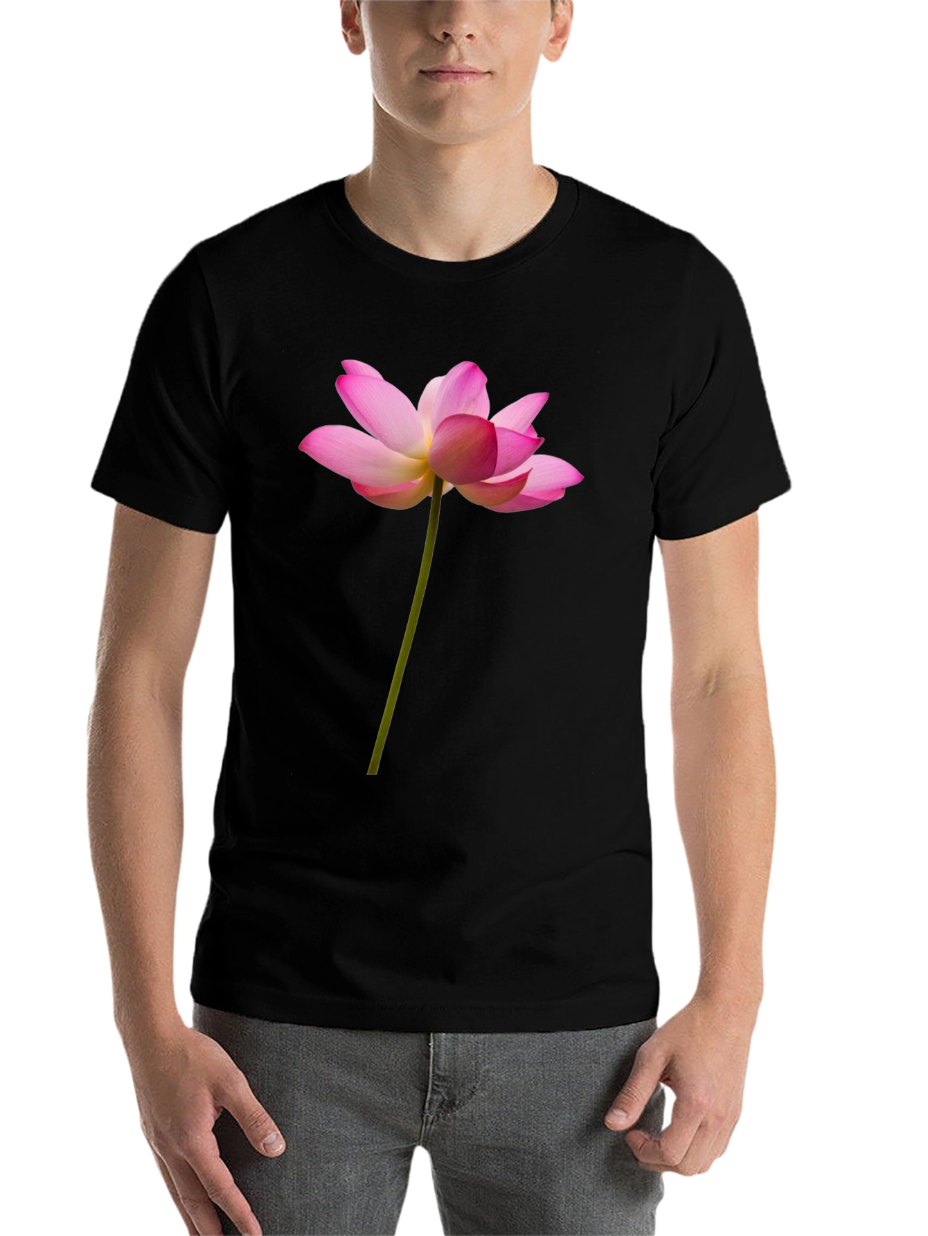 Black Lotus Flower Graphic Tee - Black Cotton T-Shirt view 7