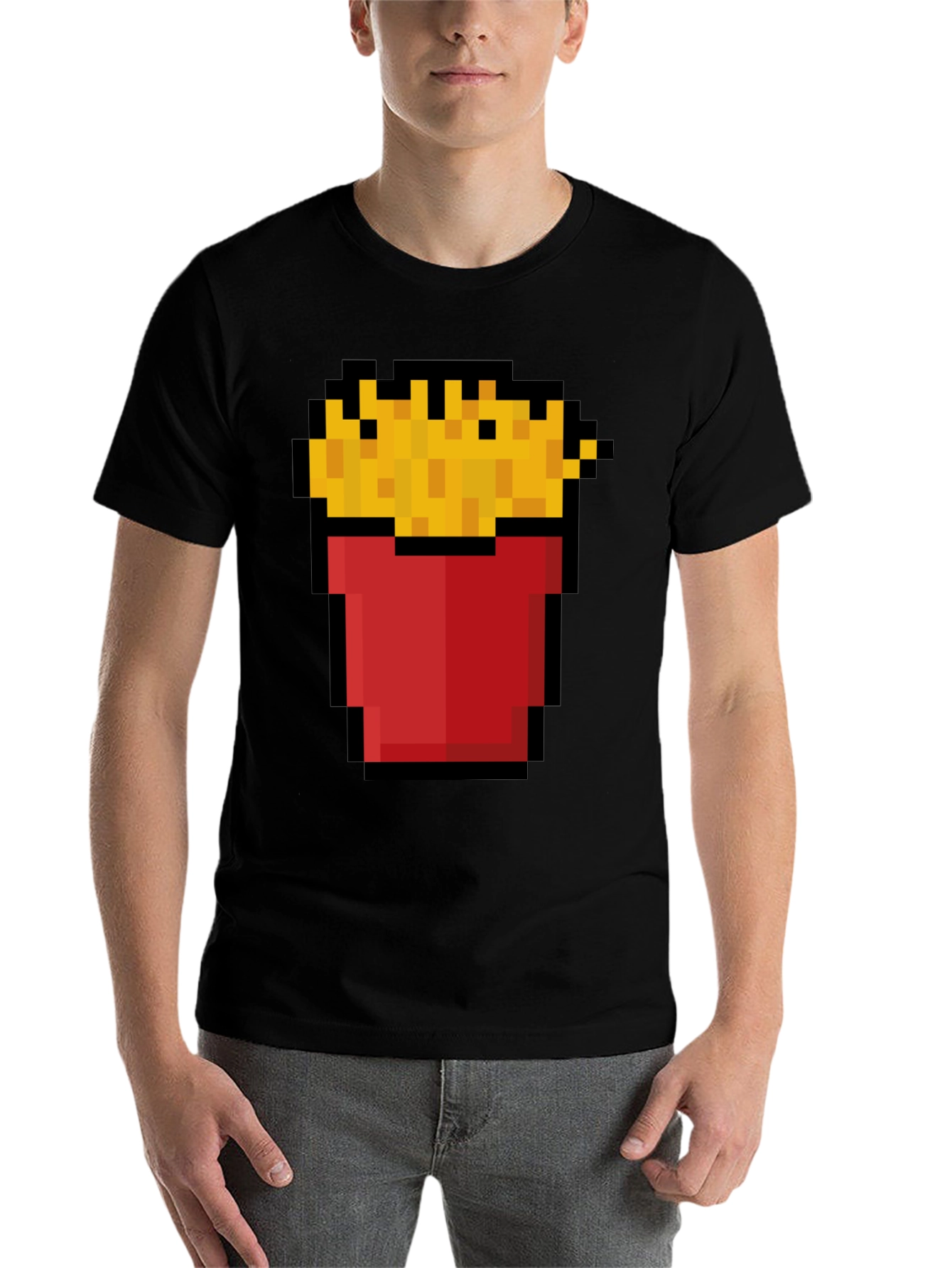 Black Pixel Fries Graphic Tee - Retro Gaming Style view 7