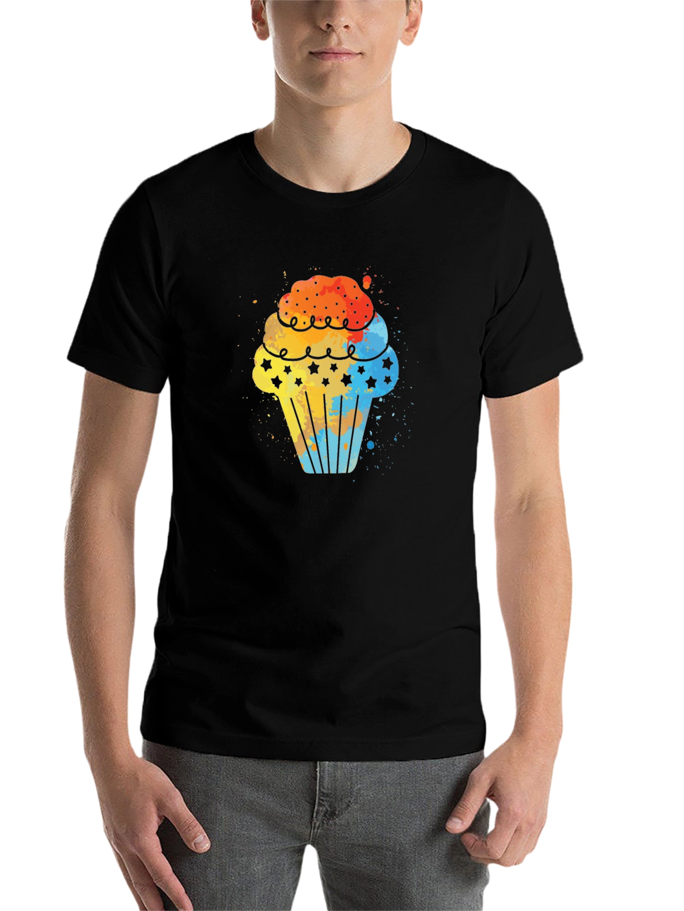 Black Watercolor Cupcake Graphic Tee - Black view 7