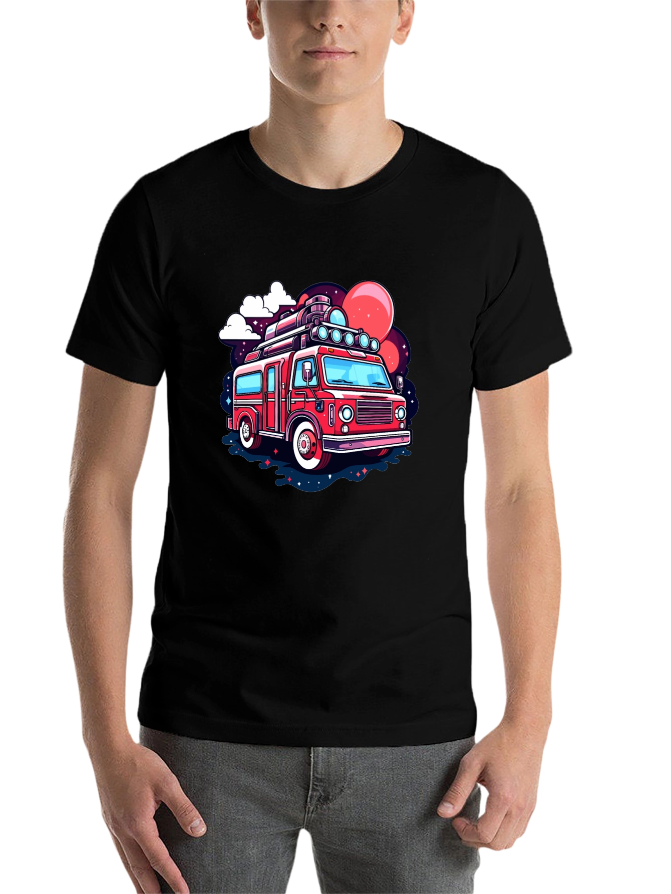 Black Retro Cartoon Bus Graphic T-Shirt view 7