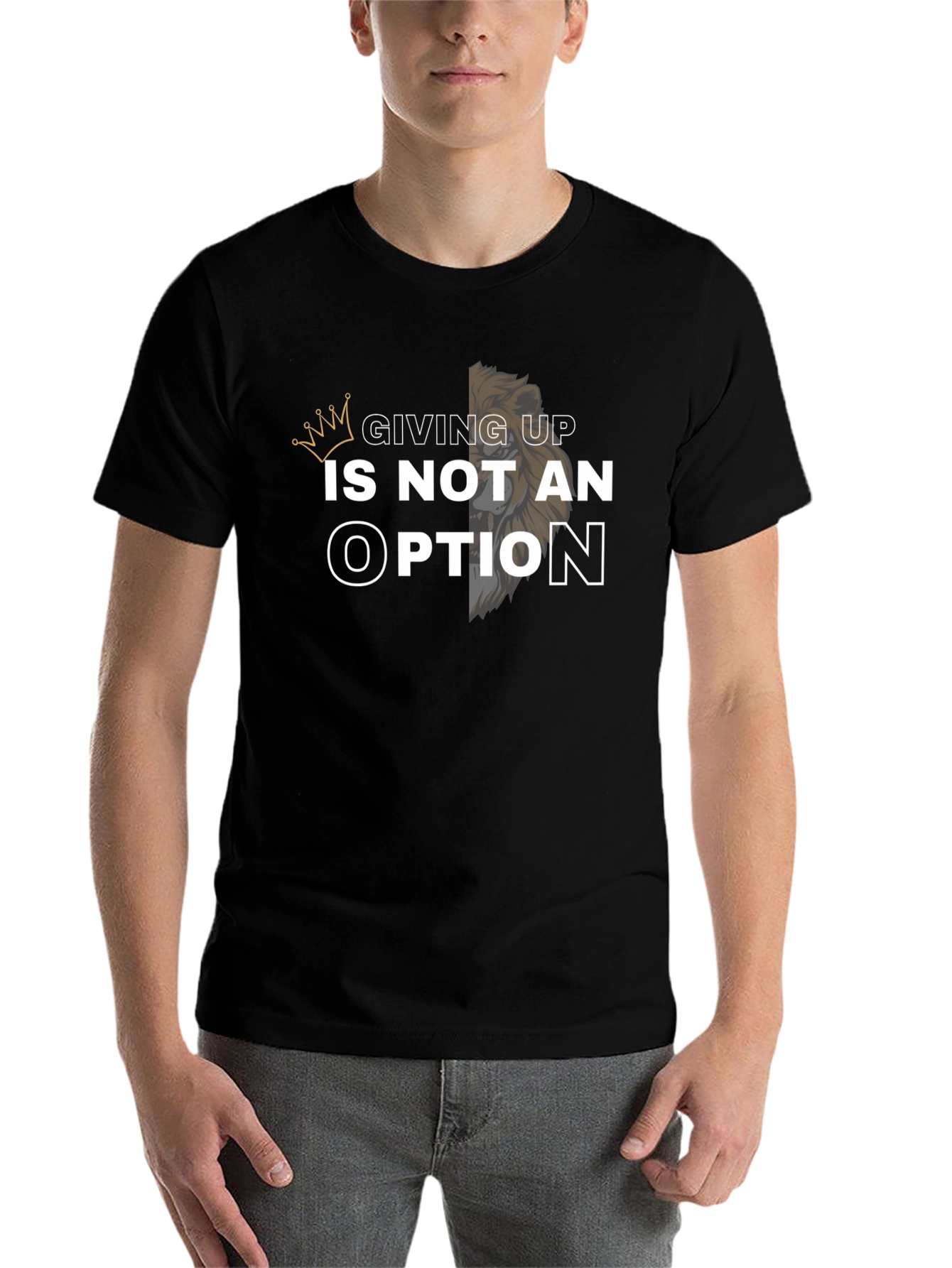 Black Giving Up Is Not an Option Lion Graphic Tee view 7