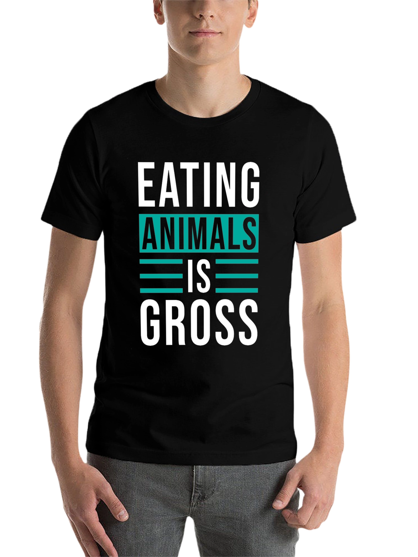 Black Eating Animals is Gross Graphic Tee view 7