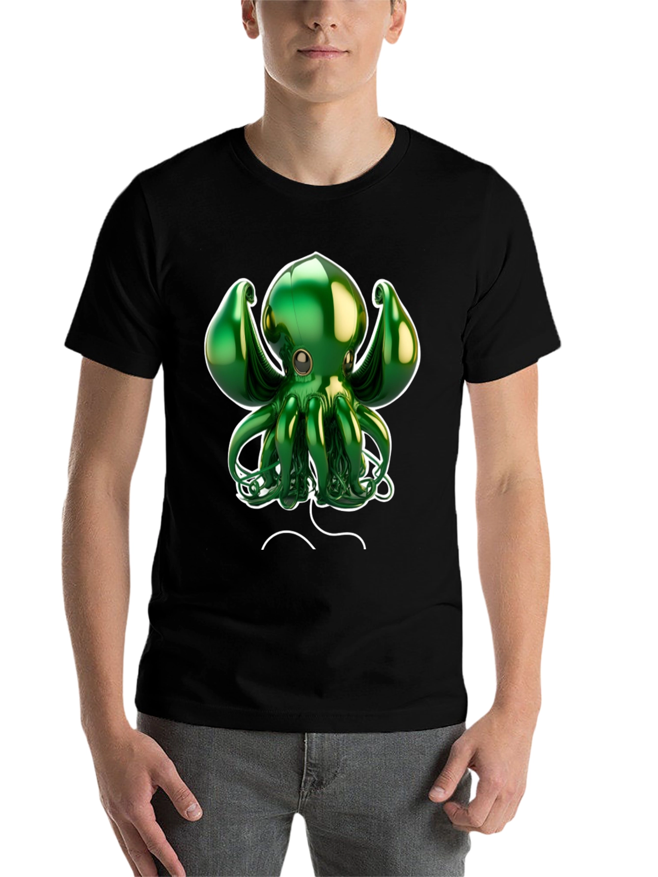 Black Green Octopus Graphic Tee - Black Cotton Blend view 7