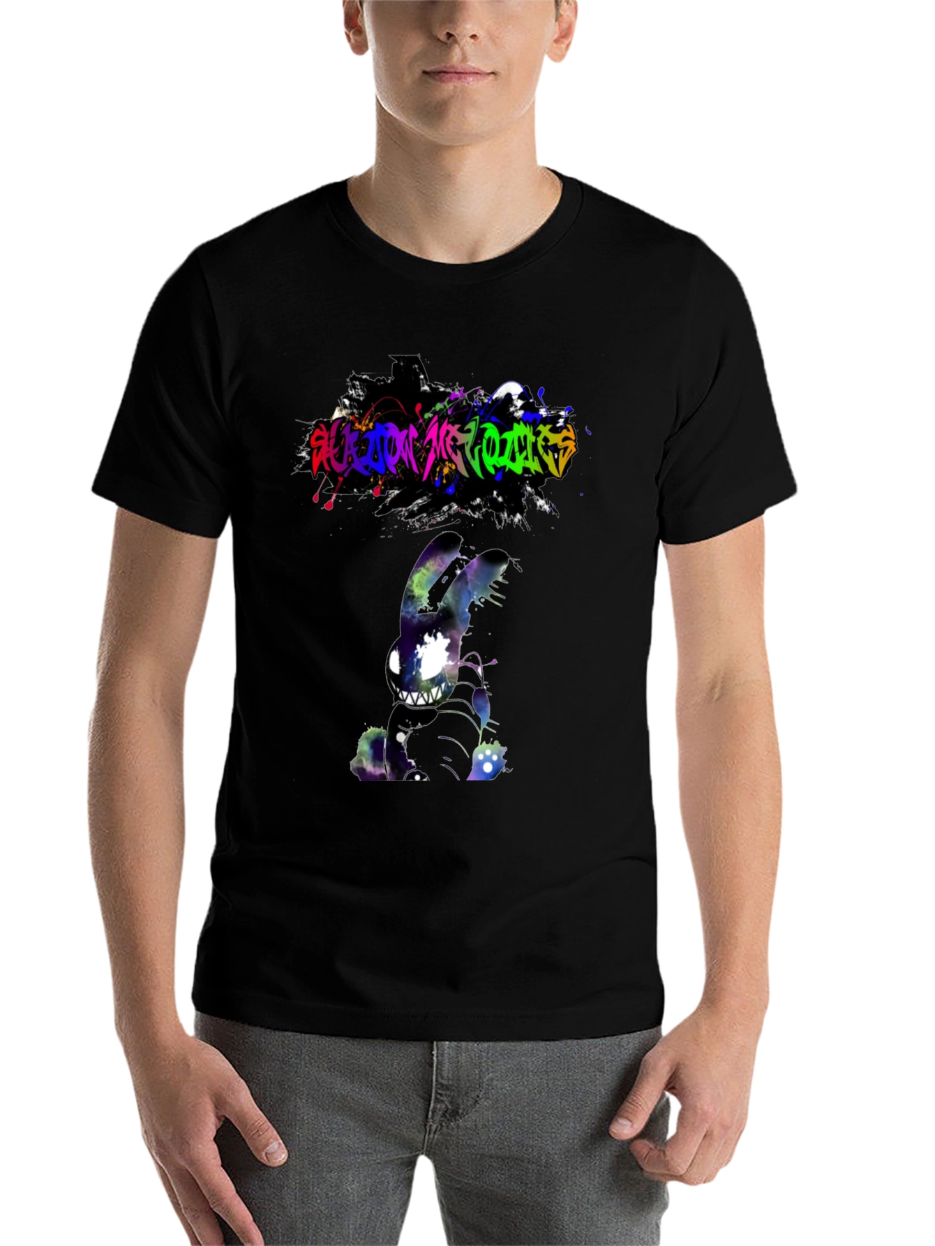 Black Cosmic Nightmare Bunny Graphic Tee - Unique Design view 7