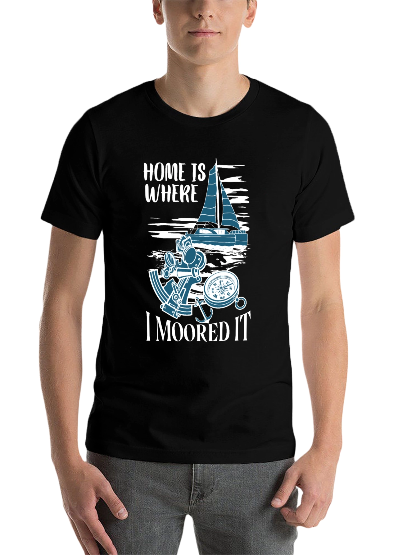Black Home is Where I Moored It - Nautical T-Shirt view 7