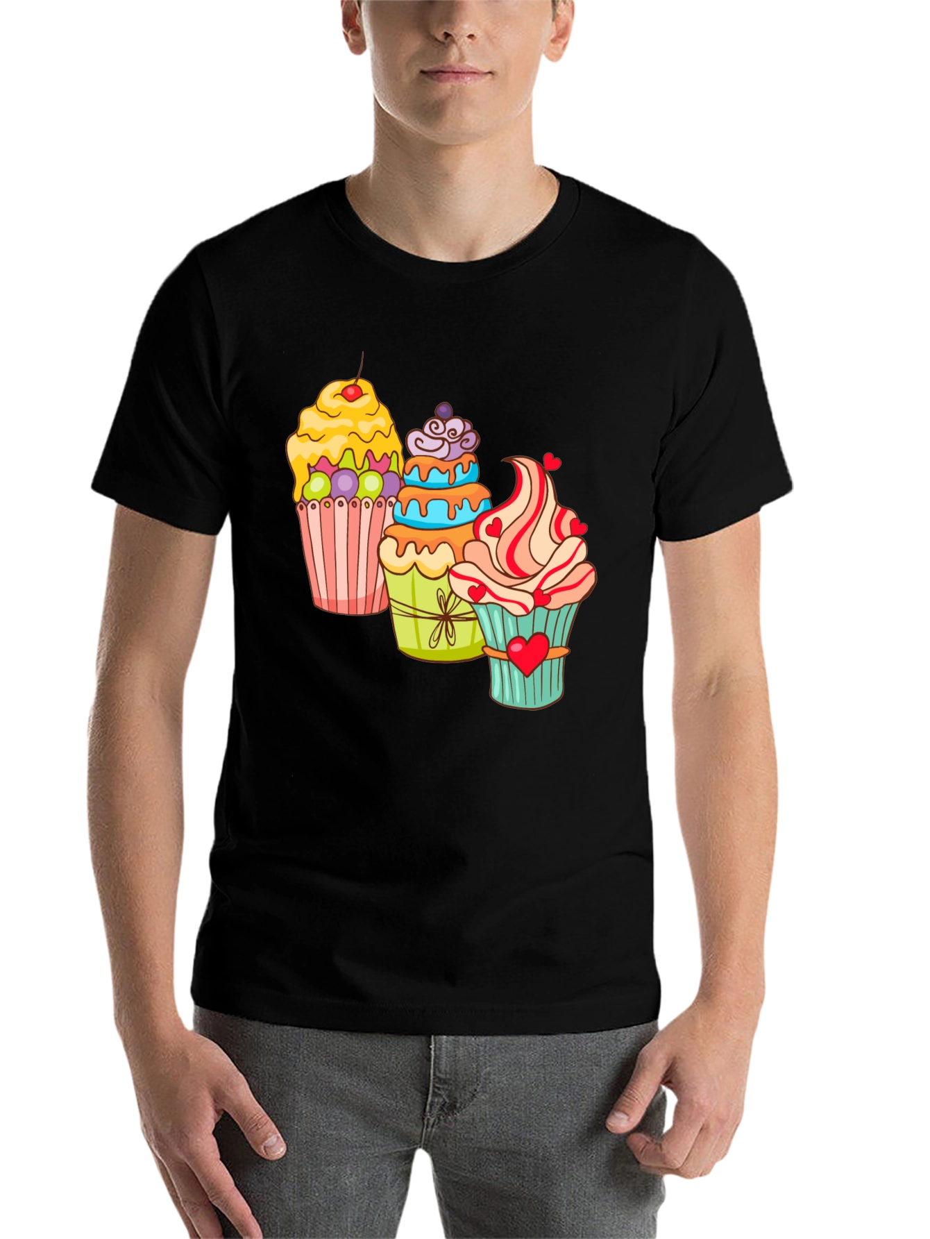 Black Cupcake T-Shirt Black Cotton Short Sleeve Dessert Lover view 7