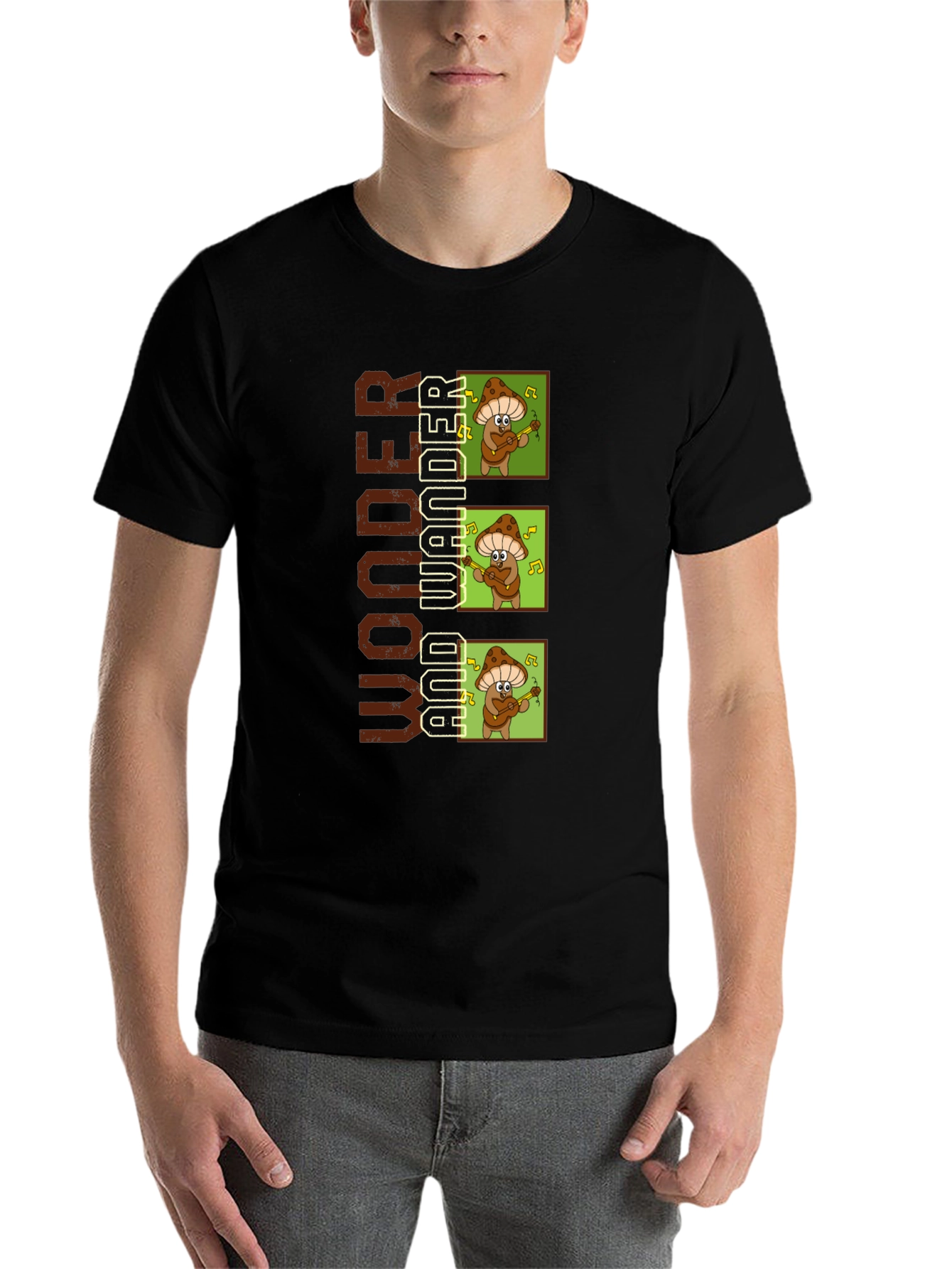 Black Wonder and Wander Mushroom Music T-Shirt view 7