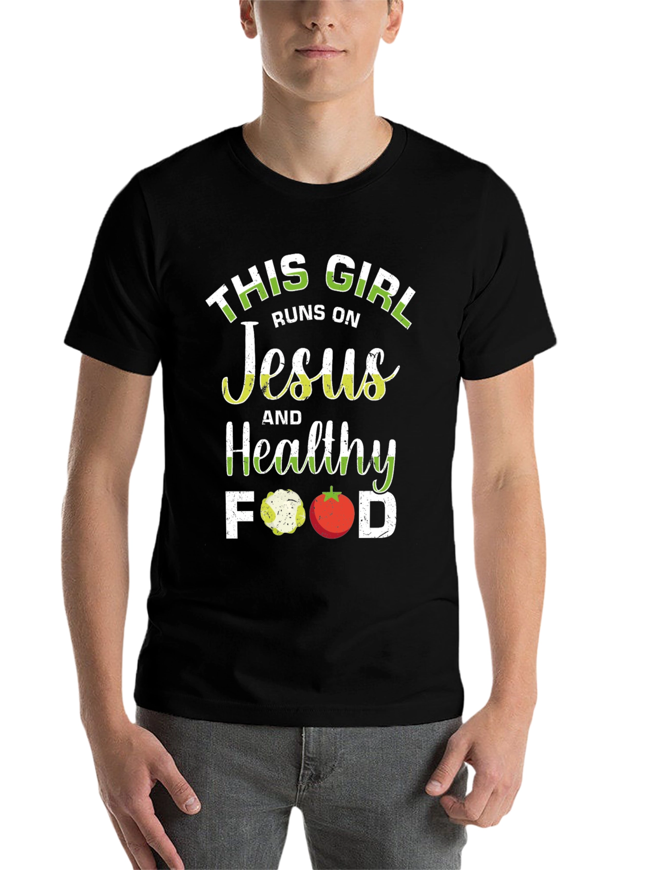 Black This Girl Runs on Jesus and Healthy Food T-Shirt view 7