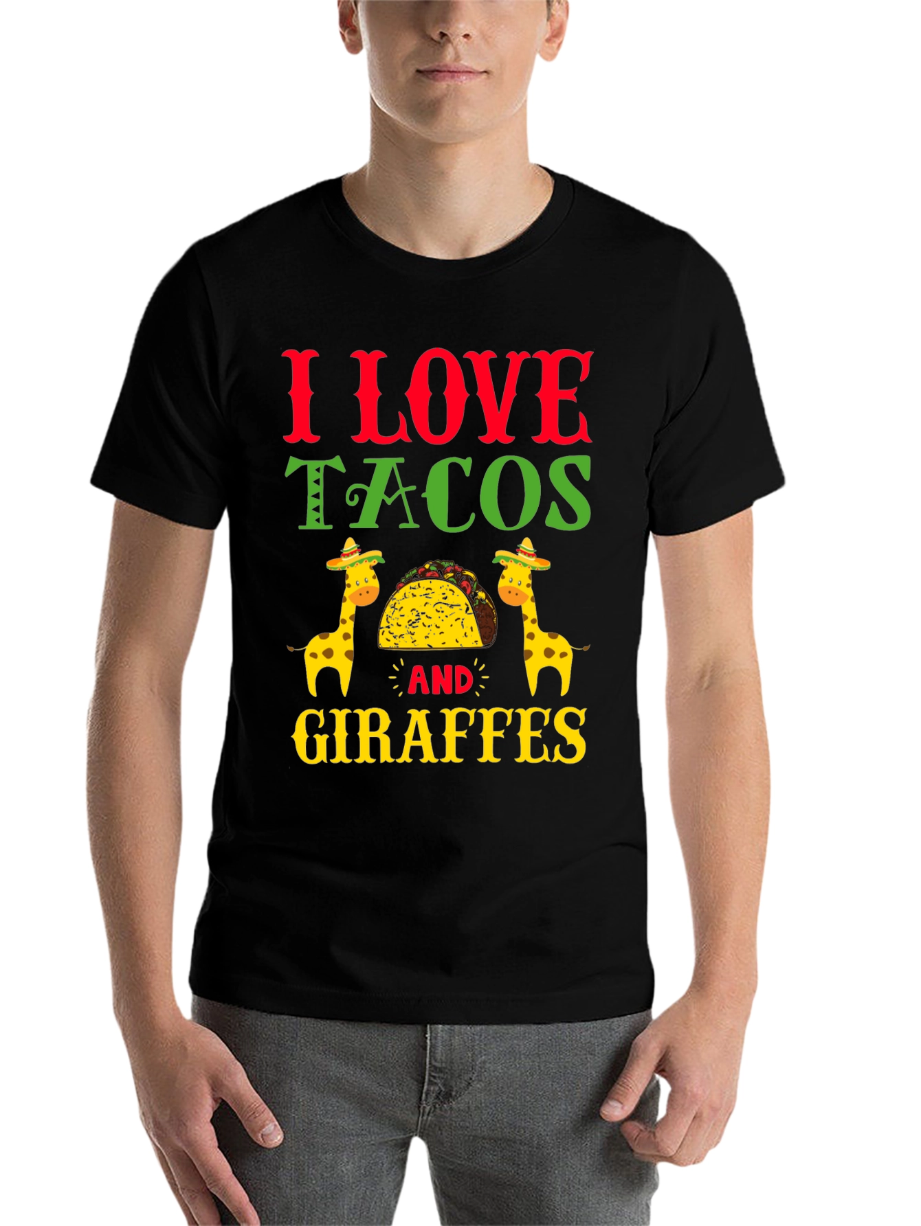 Black I Love Tacos and Giraffes T-Shirt view 7