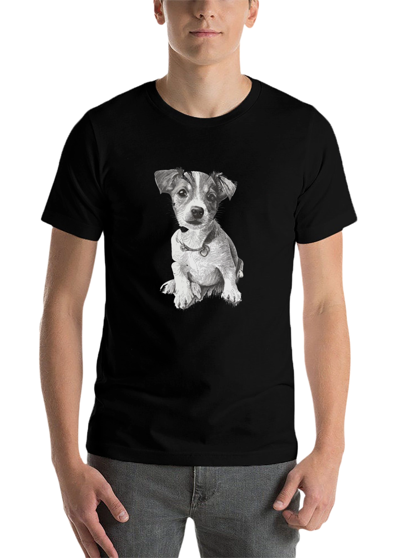 Black Cute Dog Graphic Black T-Shirt view 7