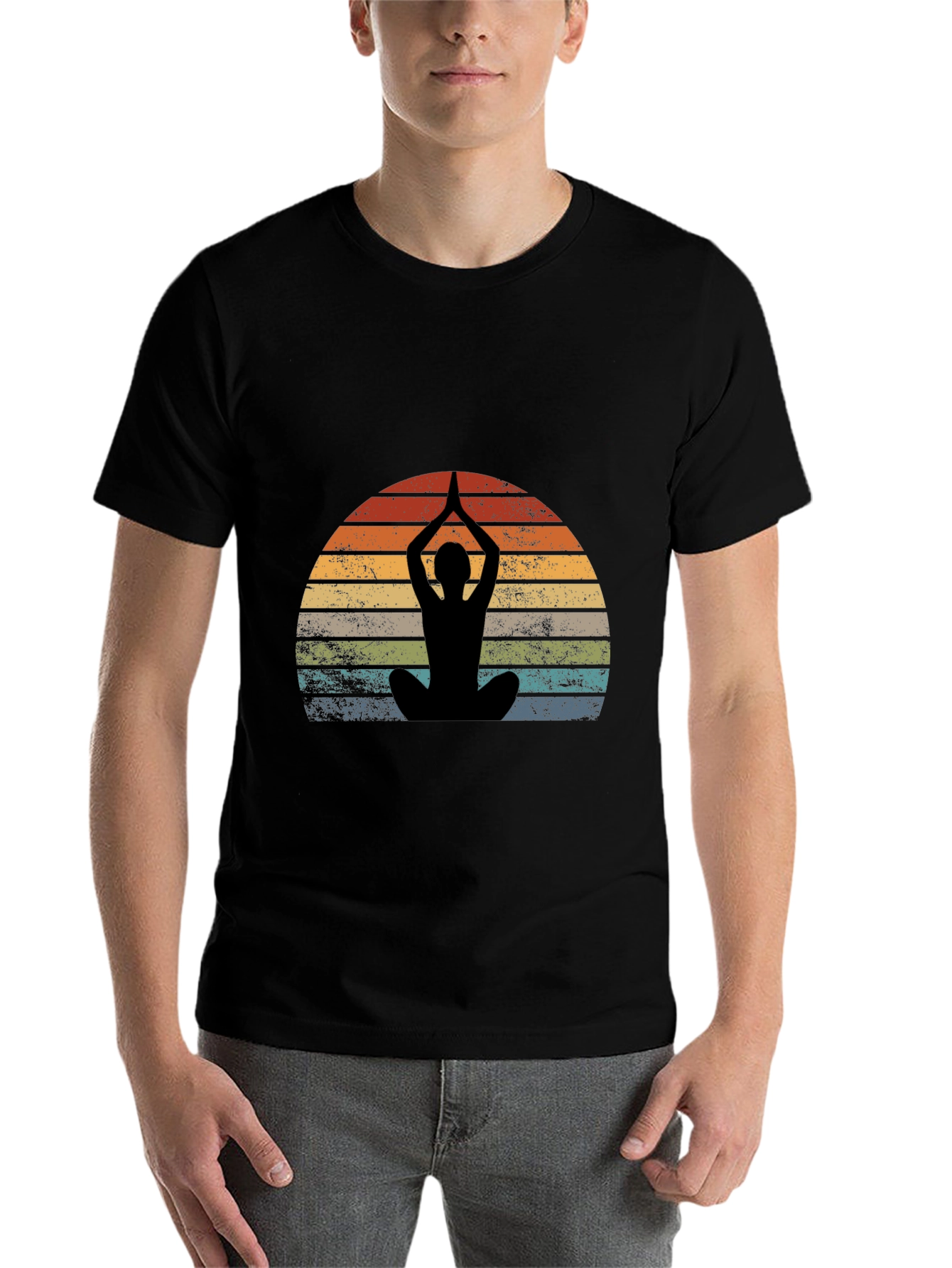 Black Yoga Silhouette Sunset Graphic Tee view 7