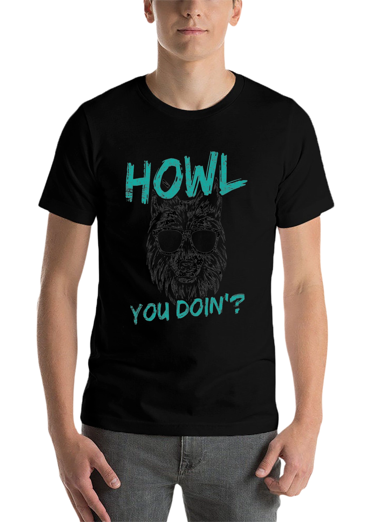 Black Howl You Doin' Wolf Graphic T-Shirt - Soft Black Cotton Tee view 7