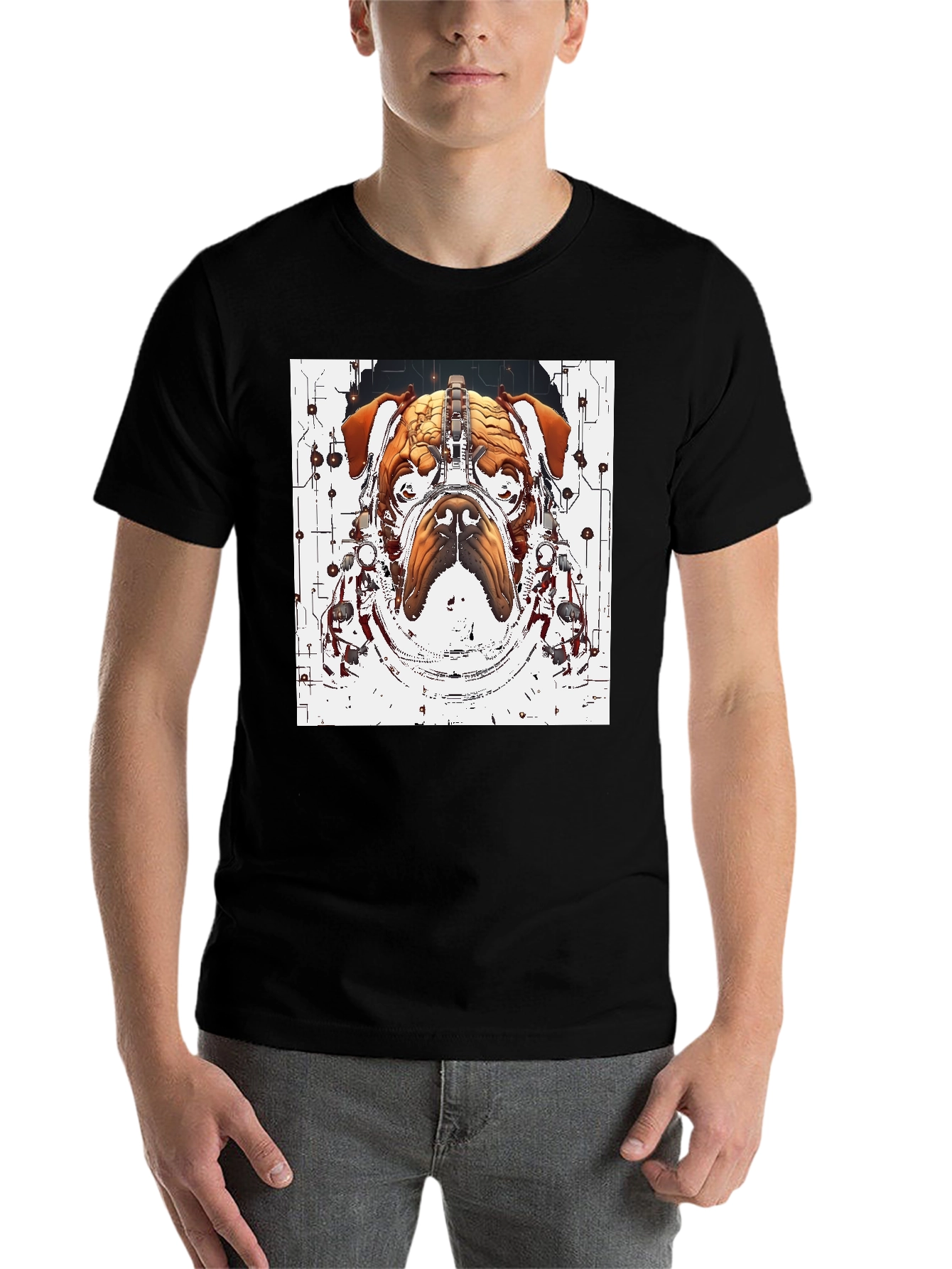 Black Cyber Bulldog T-Shirt - Unique Graphic Tee view 7
