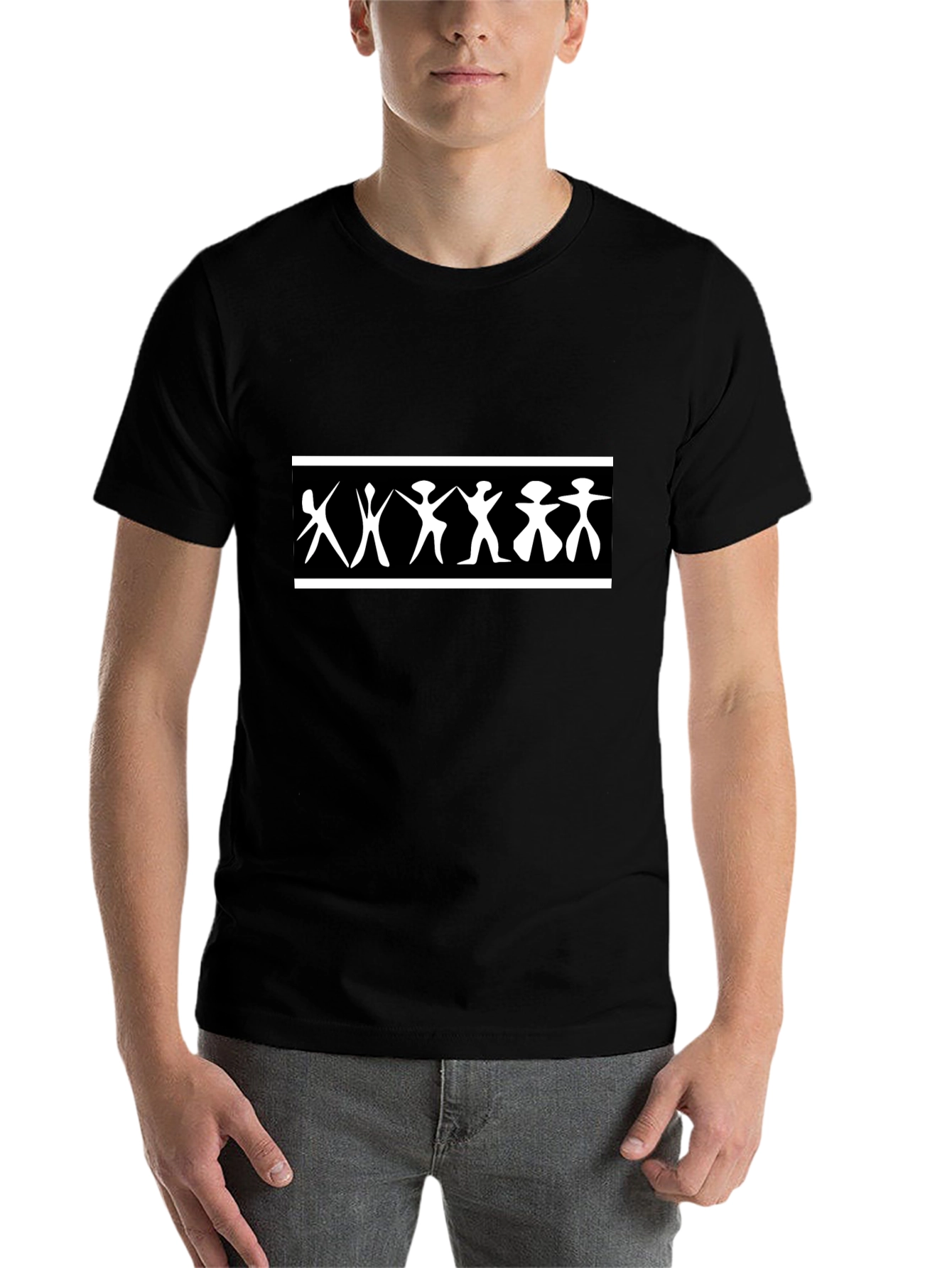 Black Abstract People Graphic Tee - Black Unisex Shirt view 7