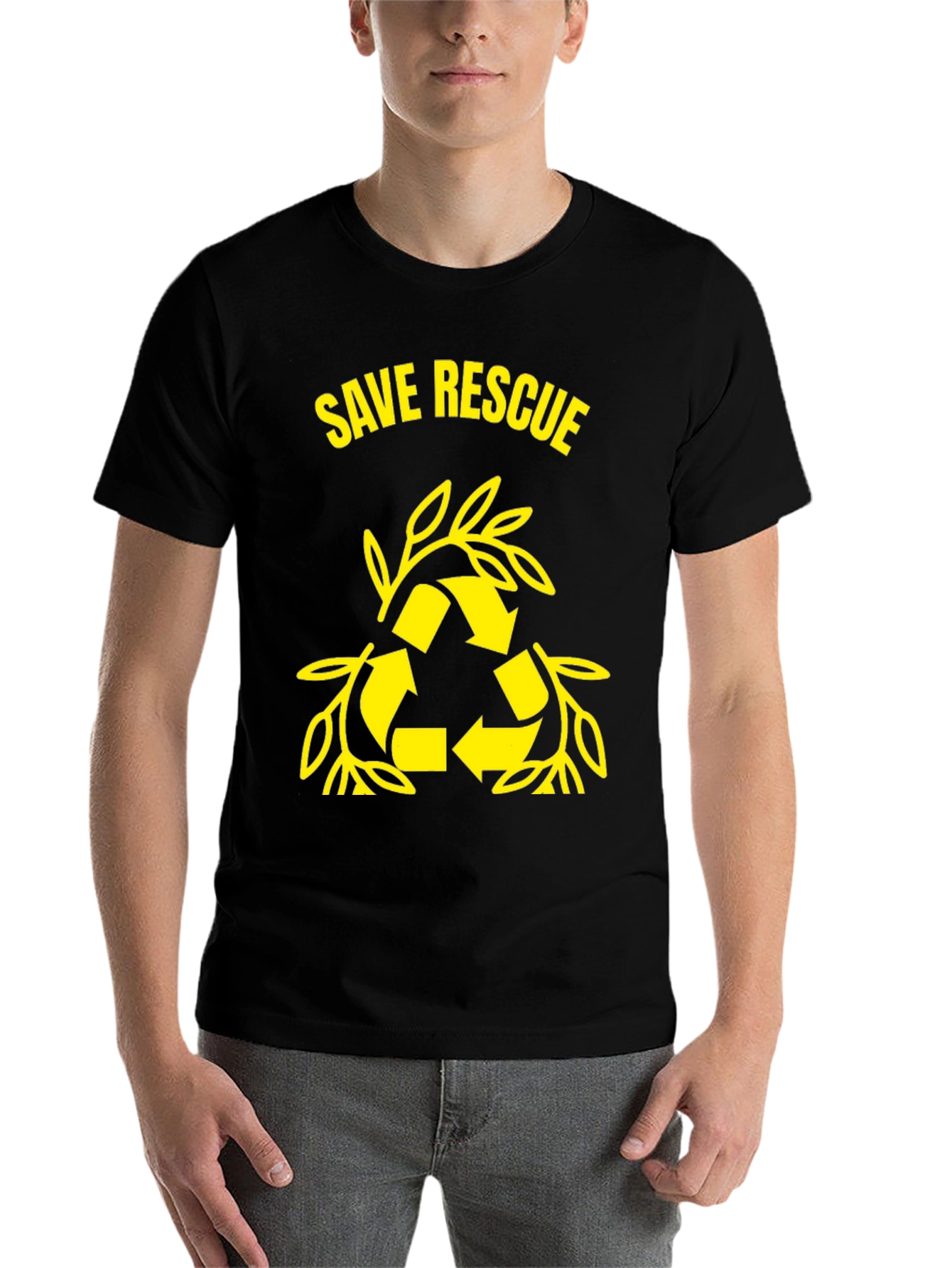 Black Save Rescue Graphic Tee - Eco Friendly T-Shirt view 7
