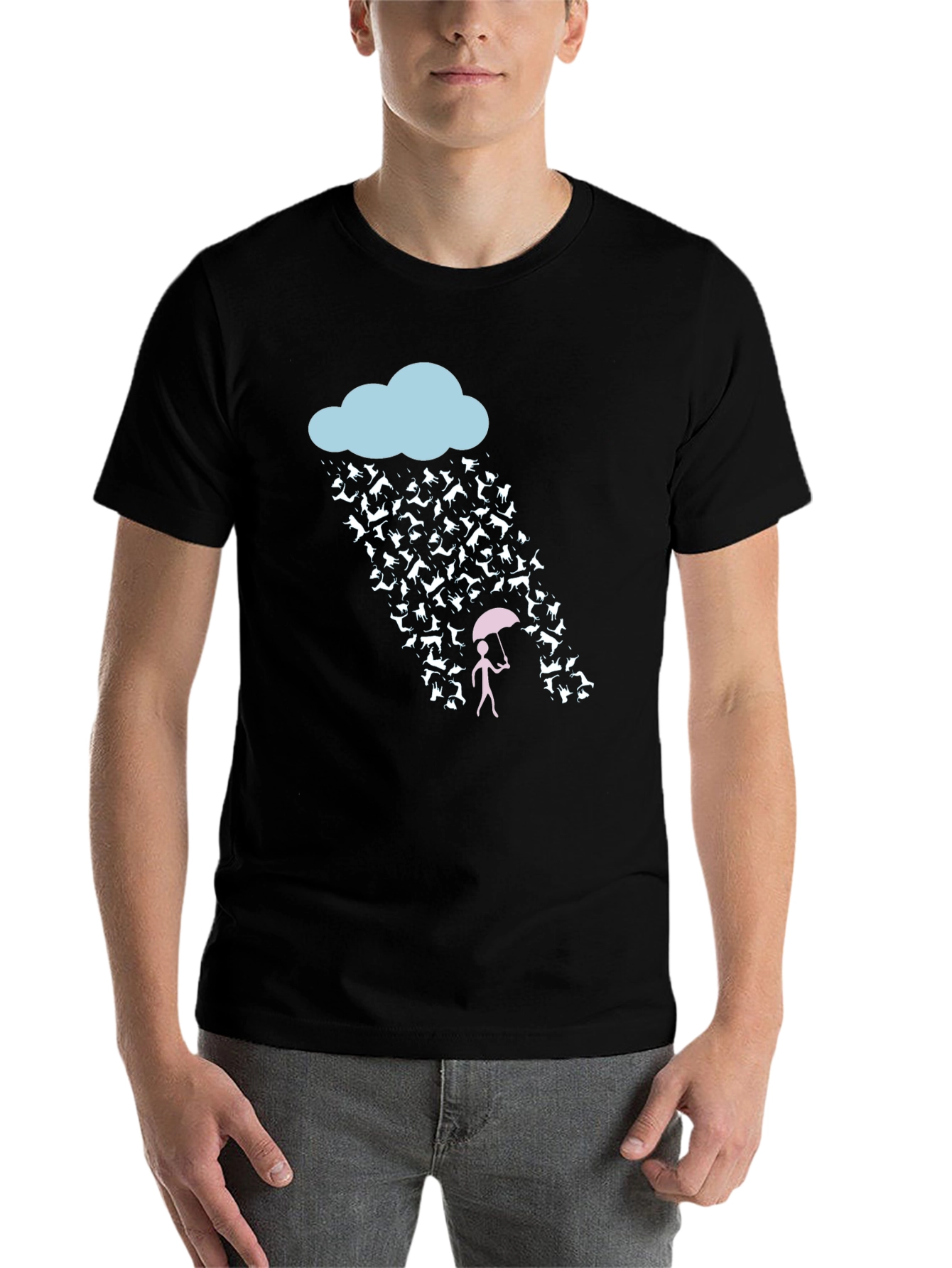 Black Raining Cats and Dogs Funny Graphic Tee view 7