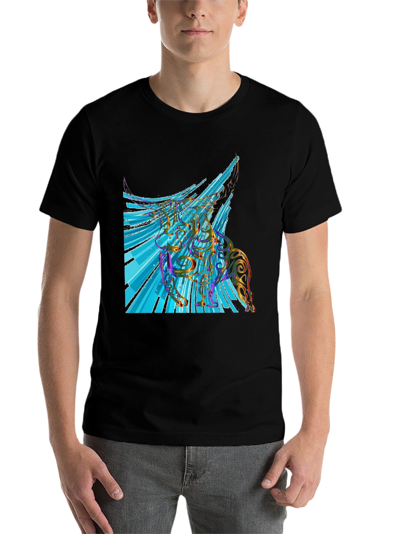 Black Abstract Unicorn Graphic Print Tee view 7
