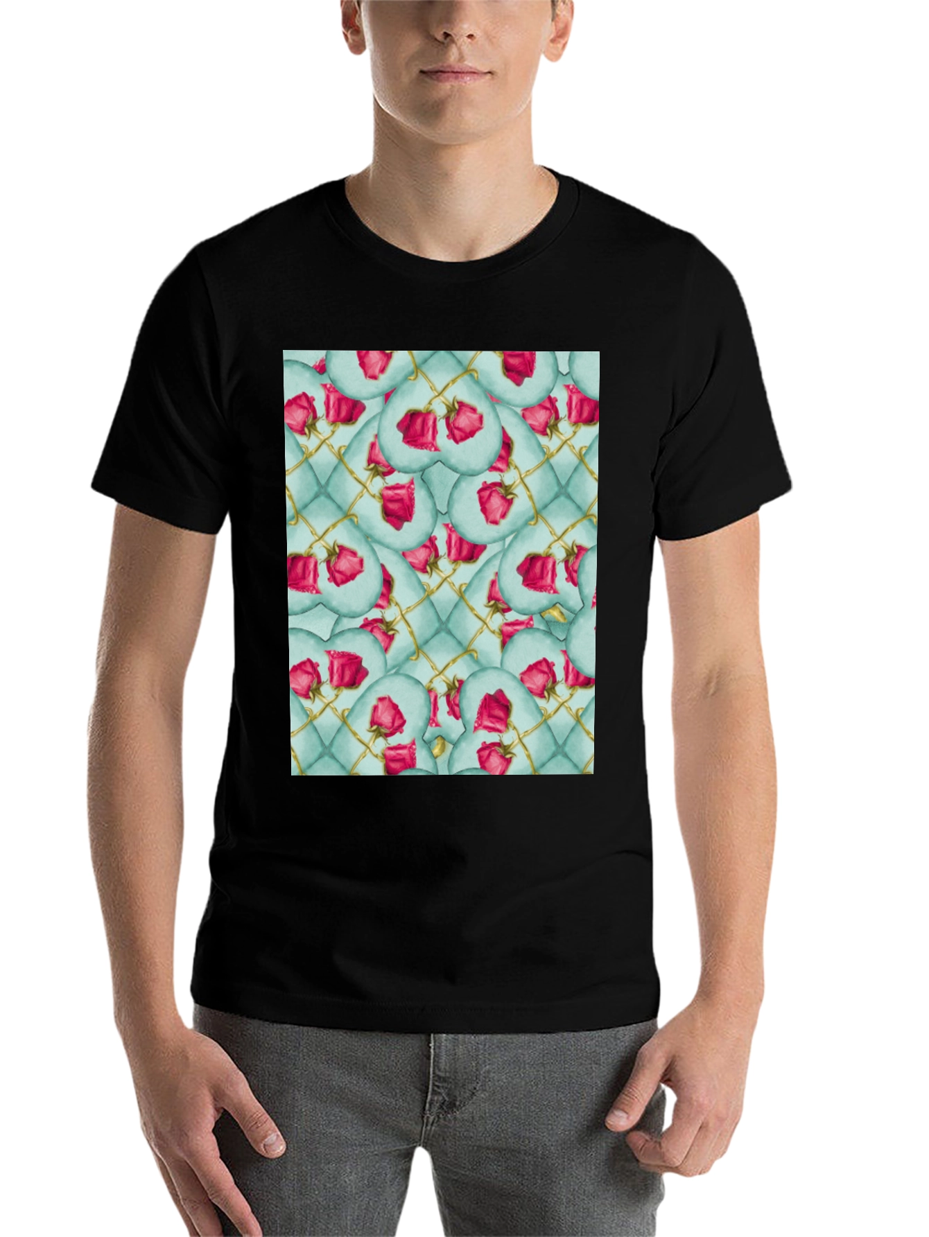 Black Rose Heart Quilted Pattern Tee view 7
