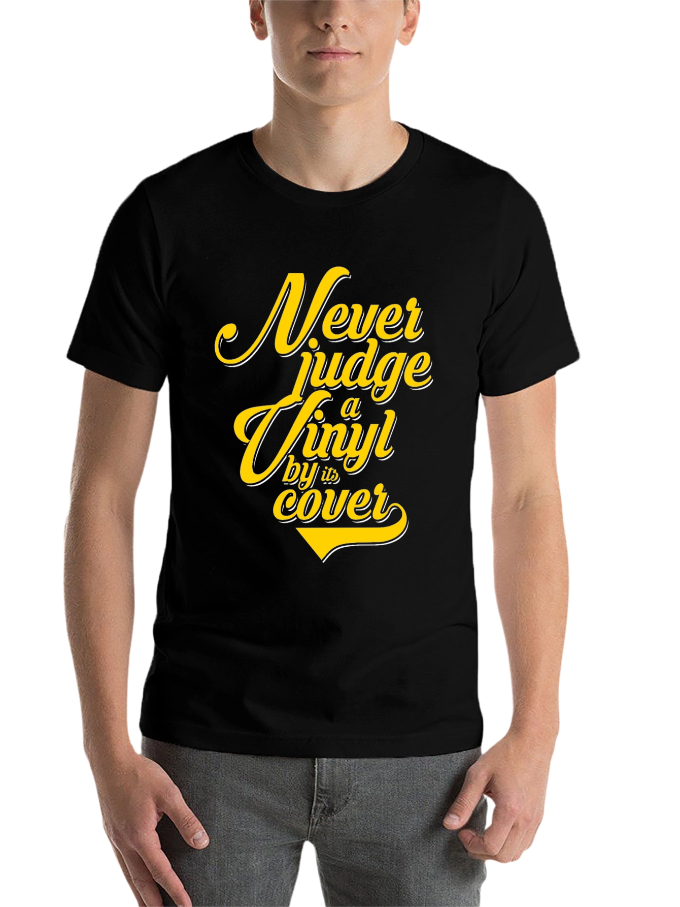 Black Vinyl Lover's Tee: Never Judge a Vinyl by its Cover T-Shirt view 7