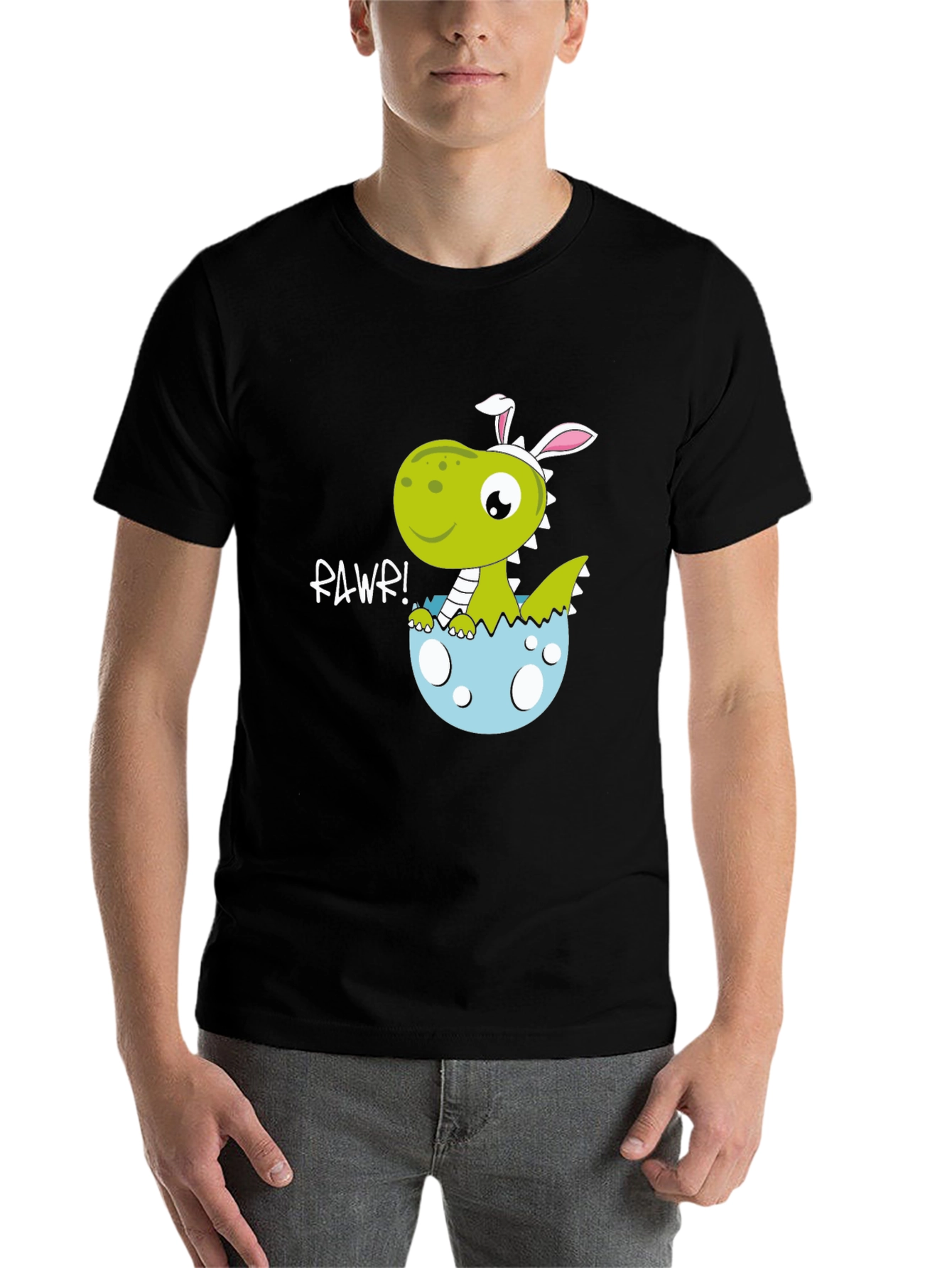 Black Dino Easter Egg T-Shirt - "Rawr!" Cute Design view 7
