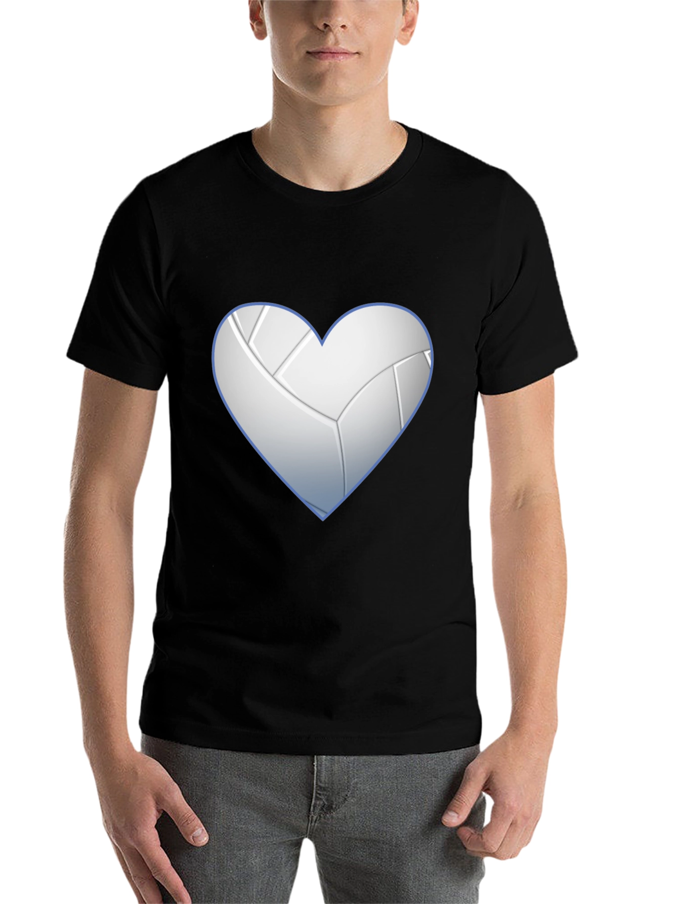 Black Volleyball Heart Graphic Tee - Black Crew Neck T-Shirt view 7